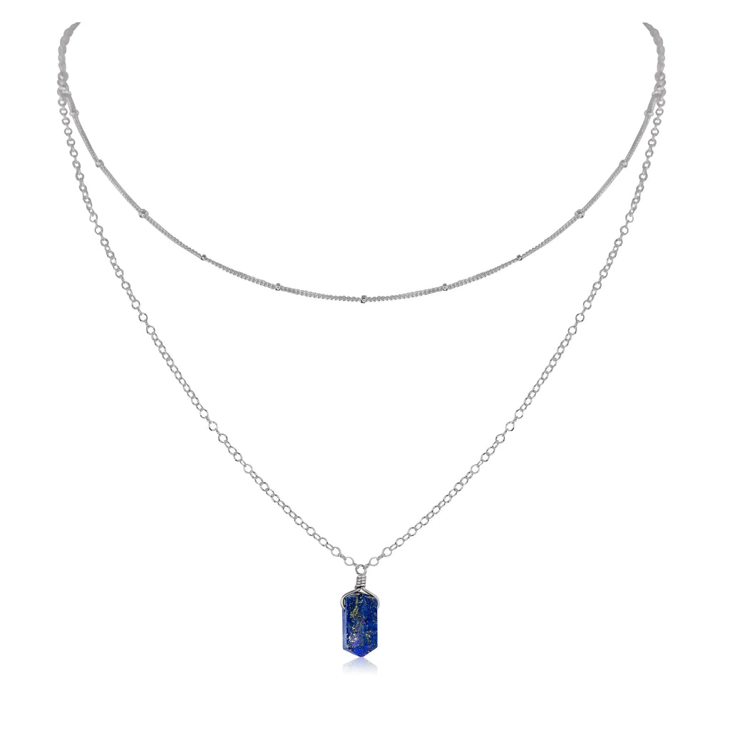 Lapis Lazuli Double Terminated Crystal Chain Layered Choker Necklace