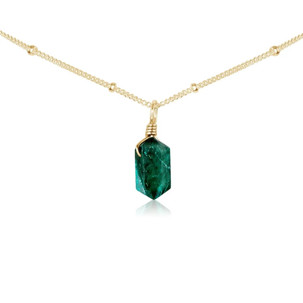 Emerald Mini Double Terminated Crystal Point Pendant Choker Necklace