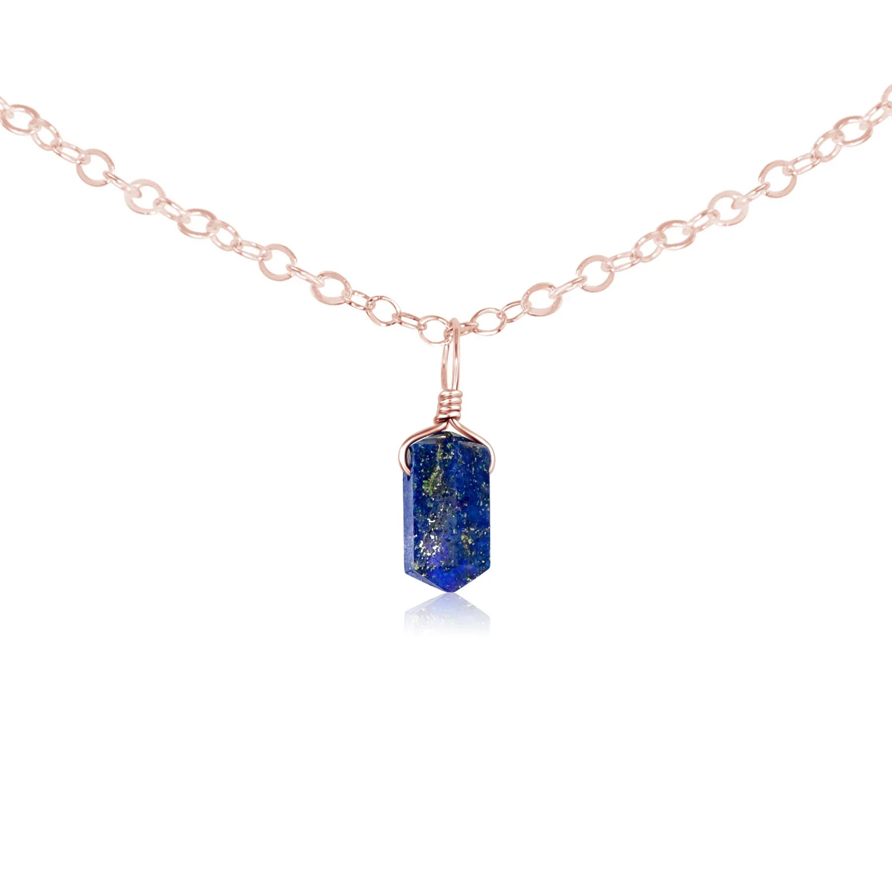 Lapis Lazuli Mini Double Terminated Crystal Point Pendant Choker Necklace