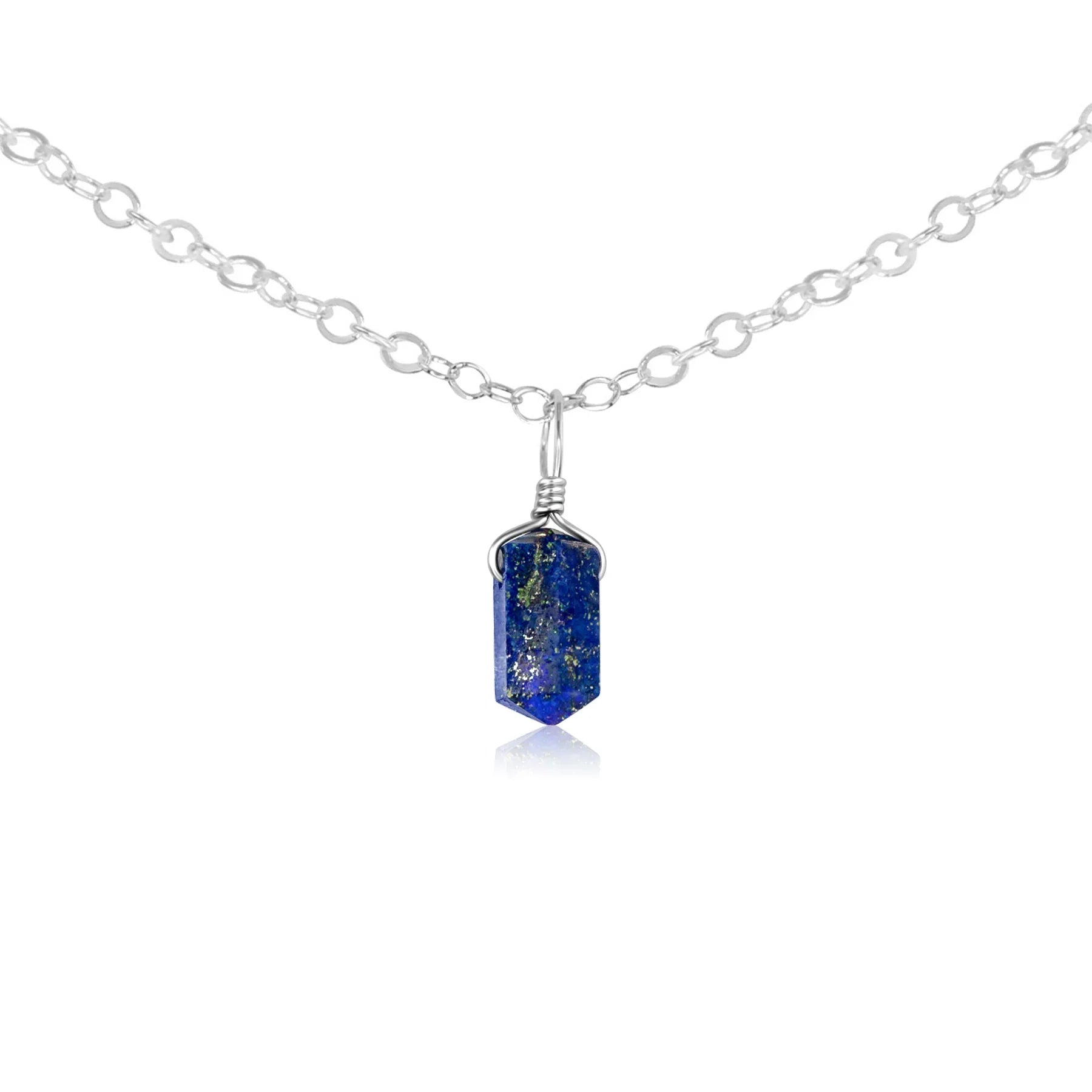 Lapis Lazuli Mini Double Terminated Crystal Point Pendant Choker Necklace