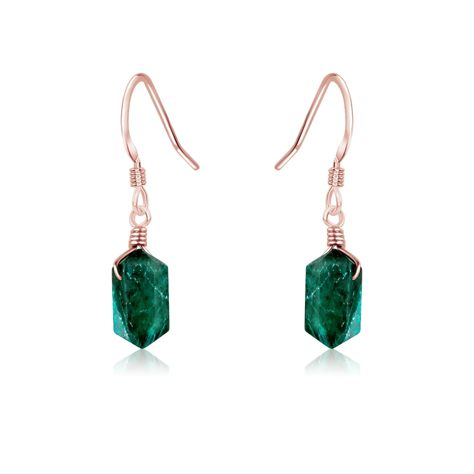Emerald Mini Double Terminated Crystal Point Dangle Drop Earrings
