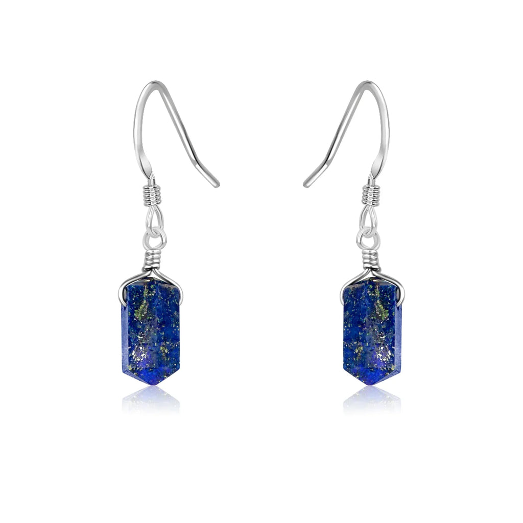 Lapis Lazuli Mini Double Terminated Crystal Point Dangle Drop Earrings