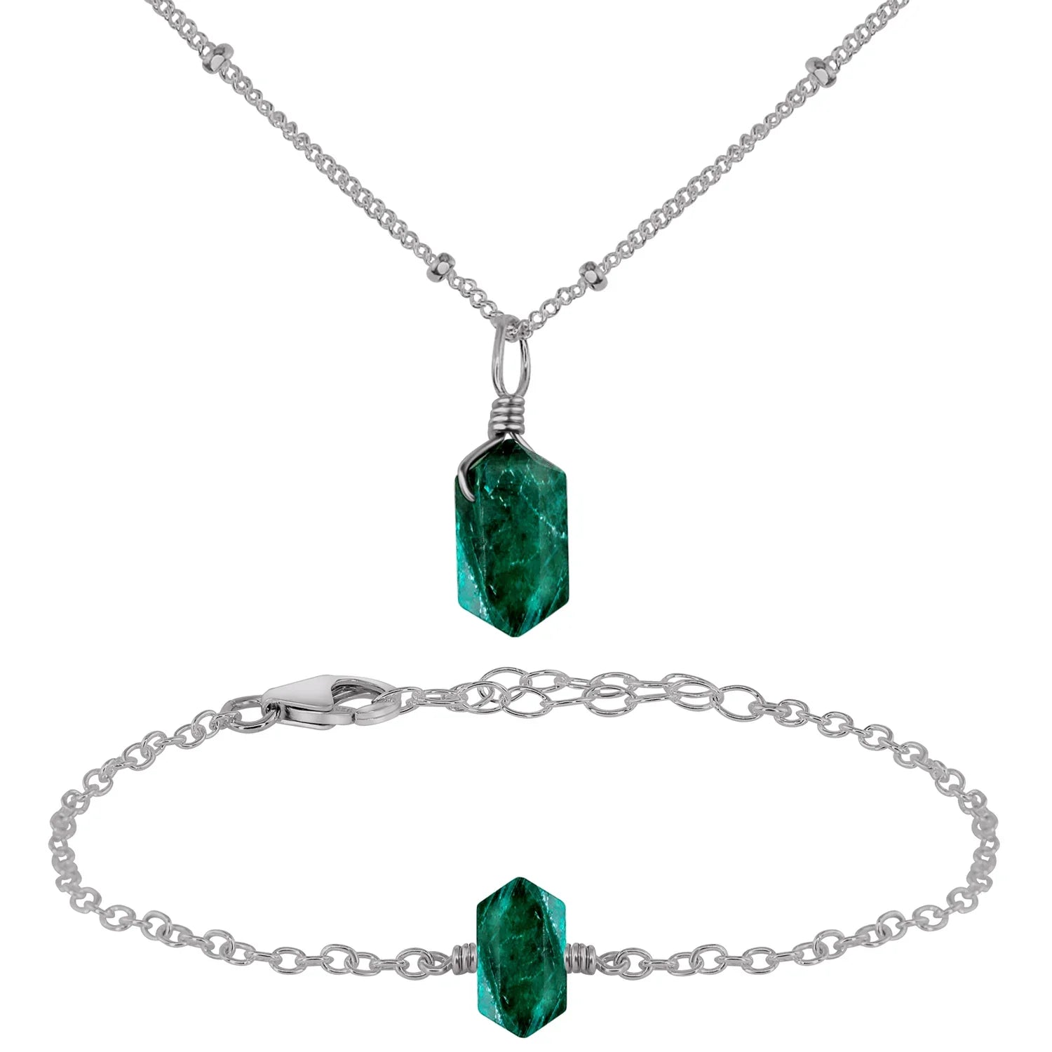 Emerald Double Terminated Crystal Jewellery Set