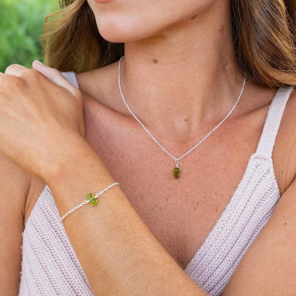 Peridot Double Terminated Mini Crystal Point Bracelet