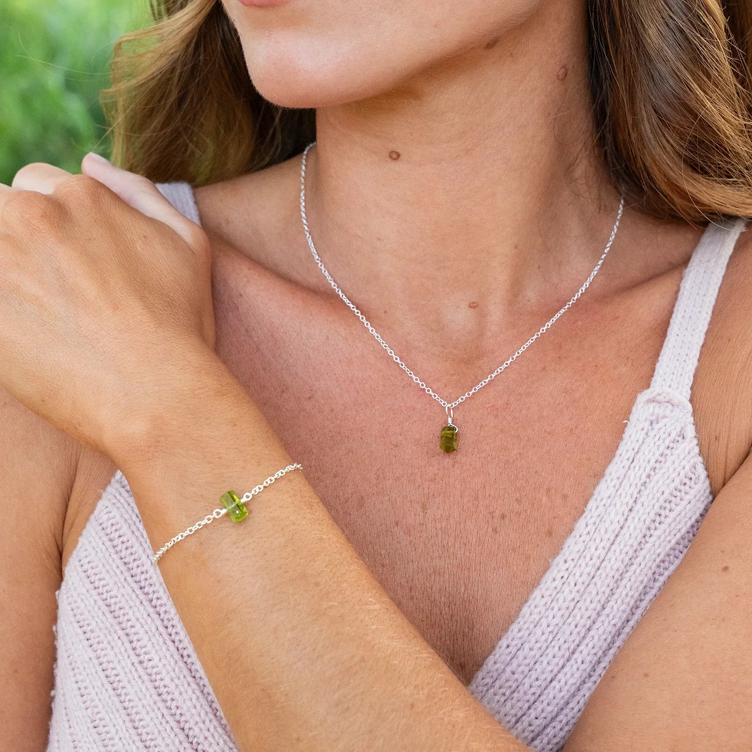 Peridot Mini Double Terminated Crystal Point Pendant Necklace