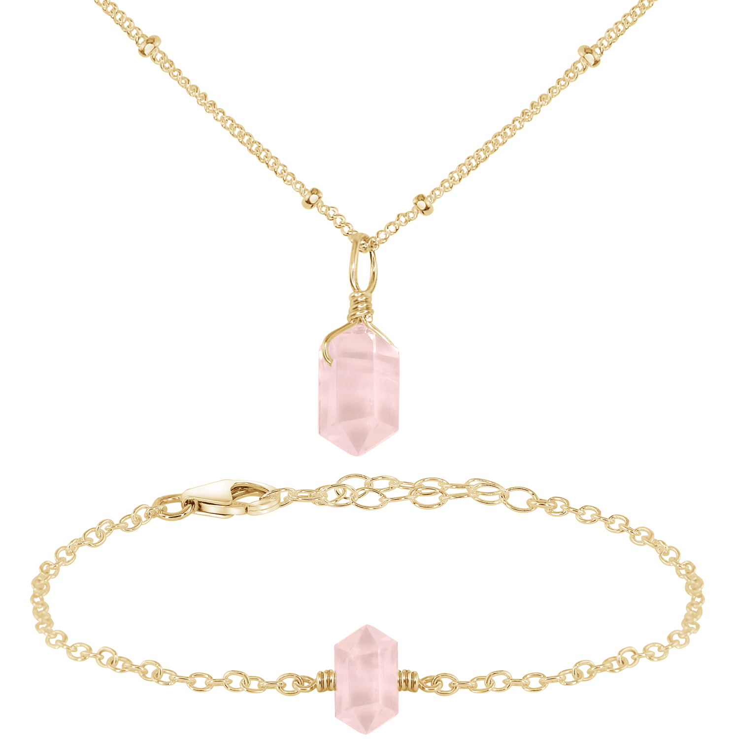 Rose Quartz Double Terminated Crystal Jewellery Set