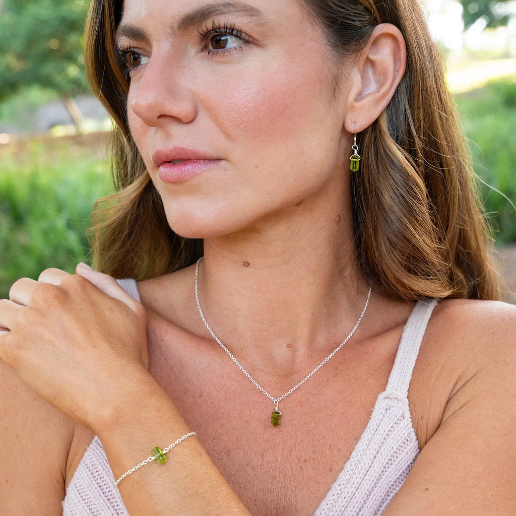 Peridot Double Terminated Mini Crystal Point Bracelet