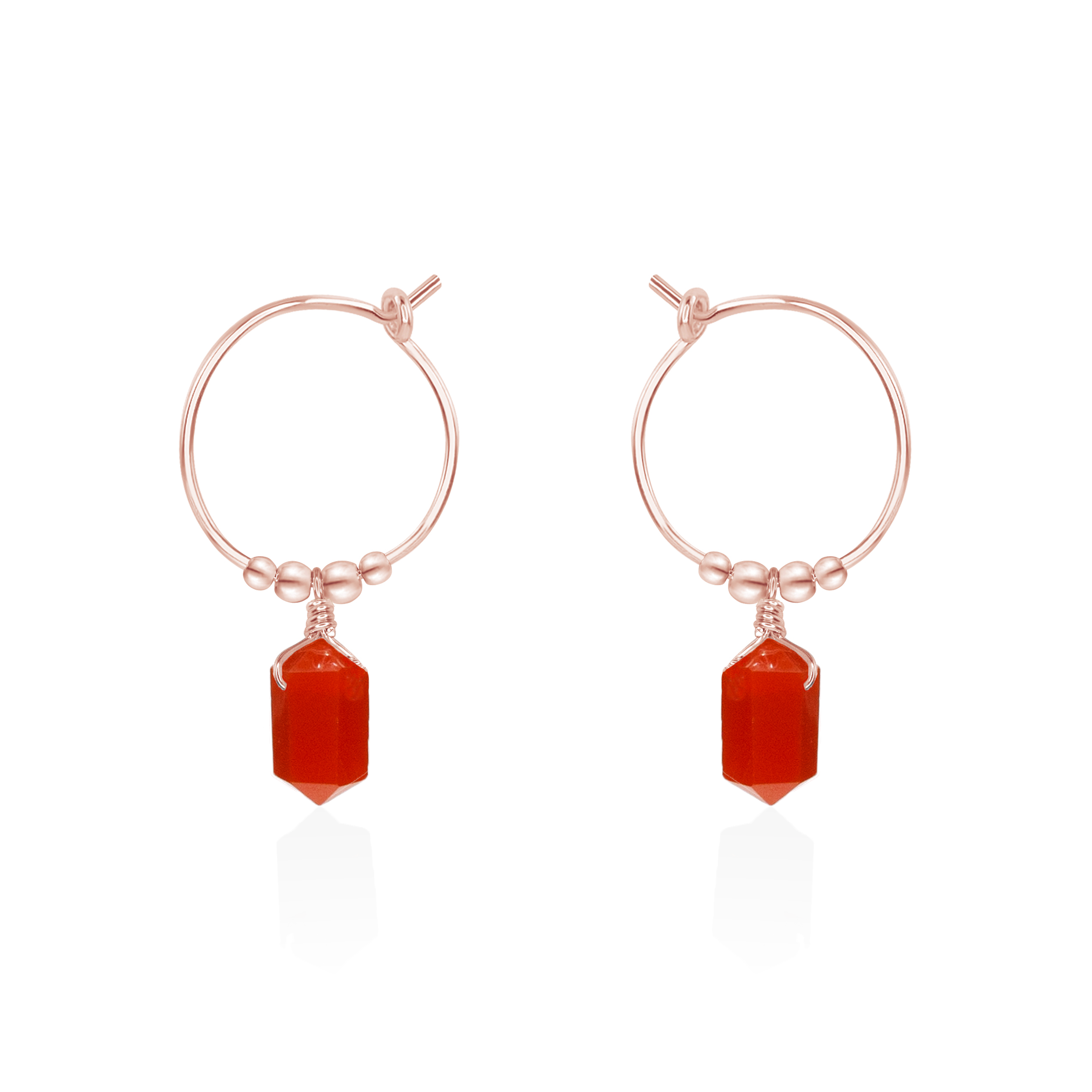 Double Terminated Carnelian Mini Crystal Point Dangle Hoop Earrings
