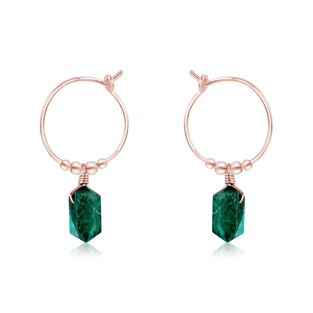 Double Terminated Emerald Mini Crystal Point Dangle Hoop Earrings