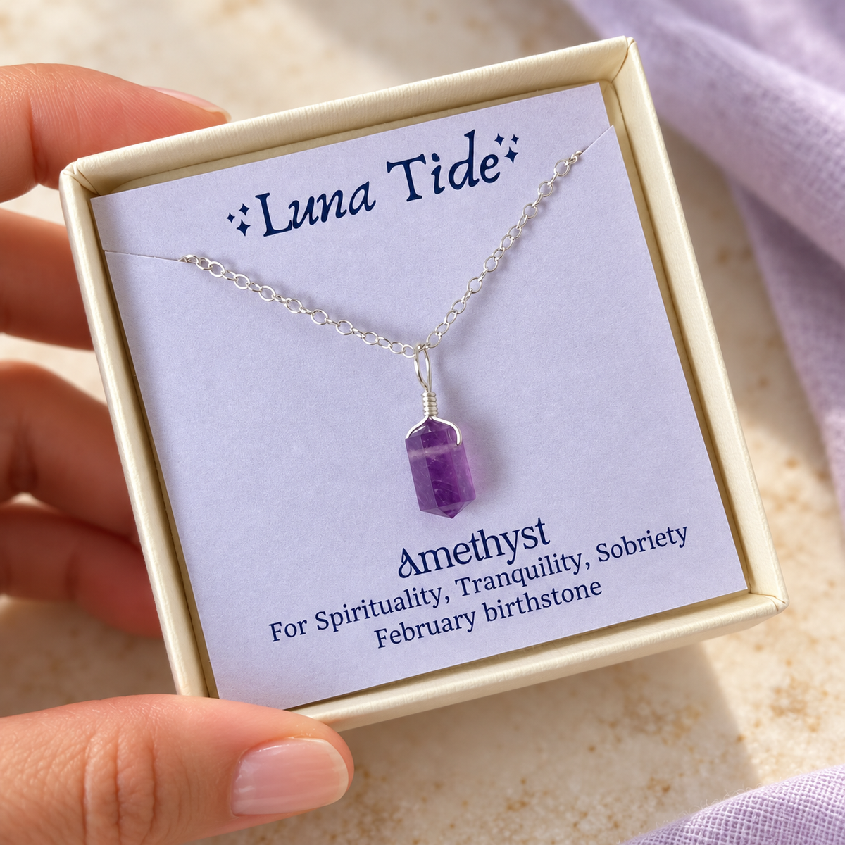 Amethyst Mini Double Terminated Crystal Point Pendant Necklace