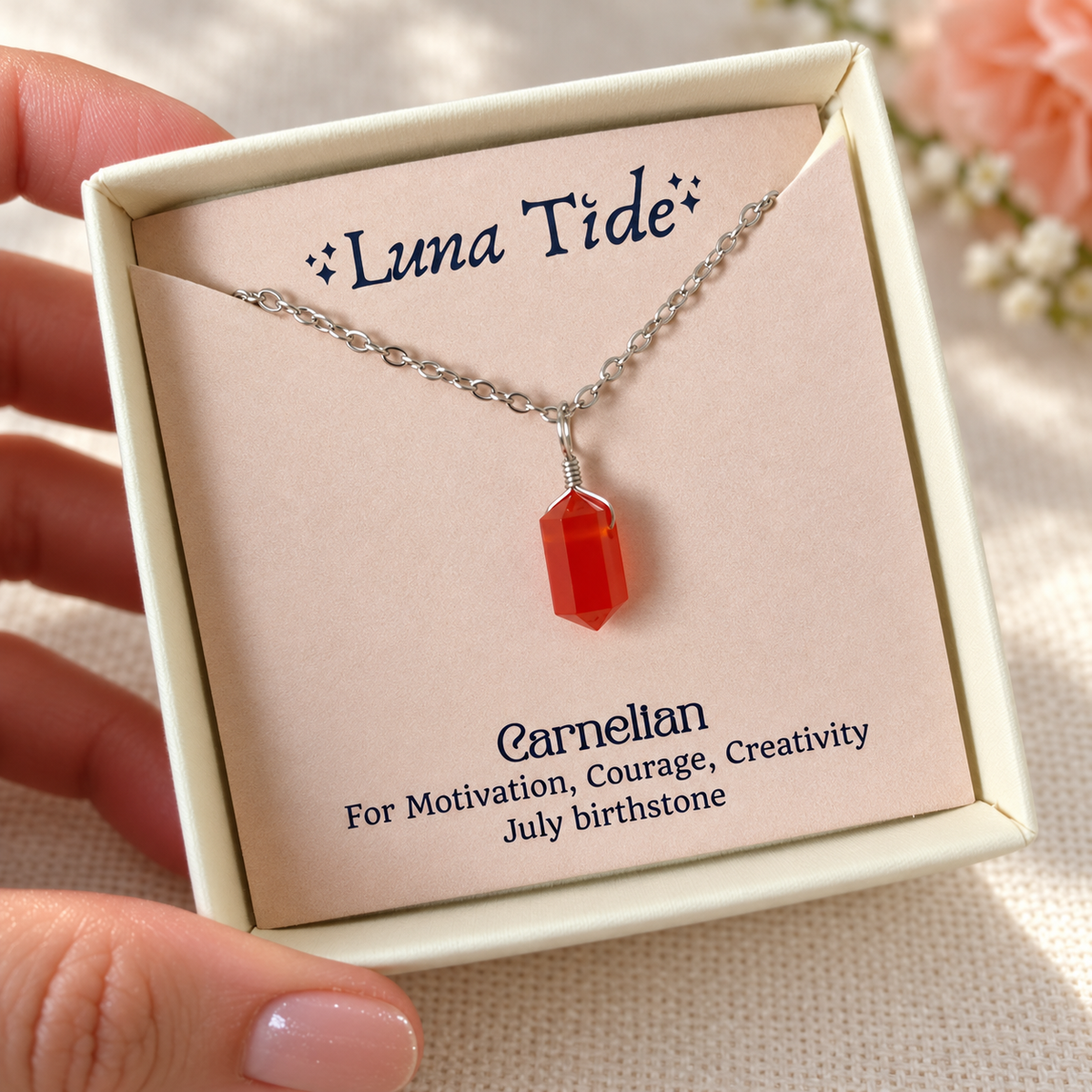 Carnelian Mini Double Terminated Crystal Point Pendant Choker Necklace
