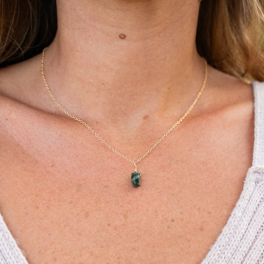 Emerald Mini Double Terminated Crystal Point Pendant Necklace