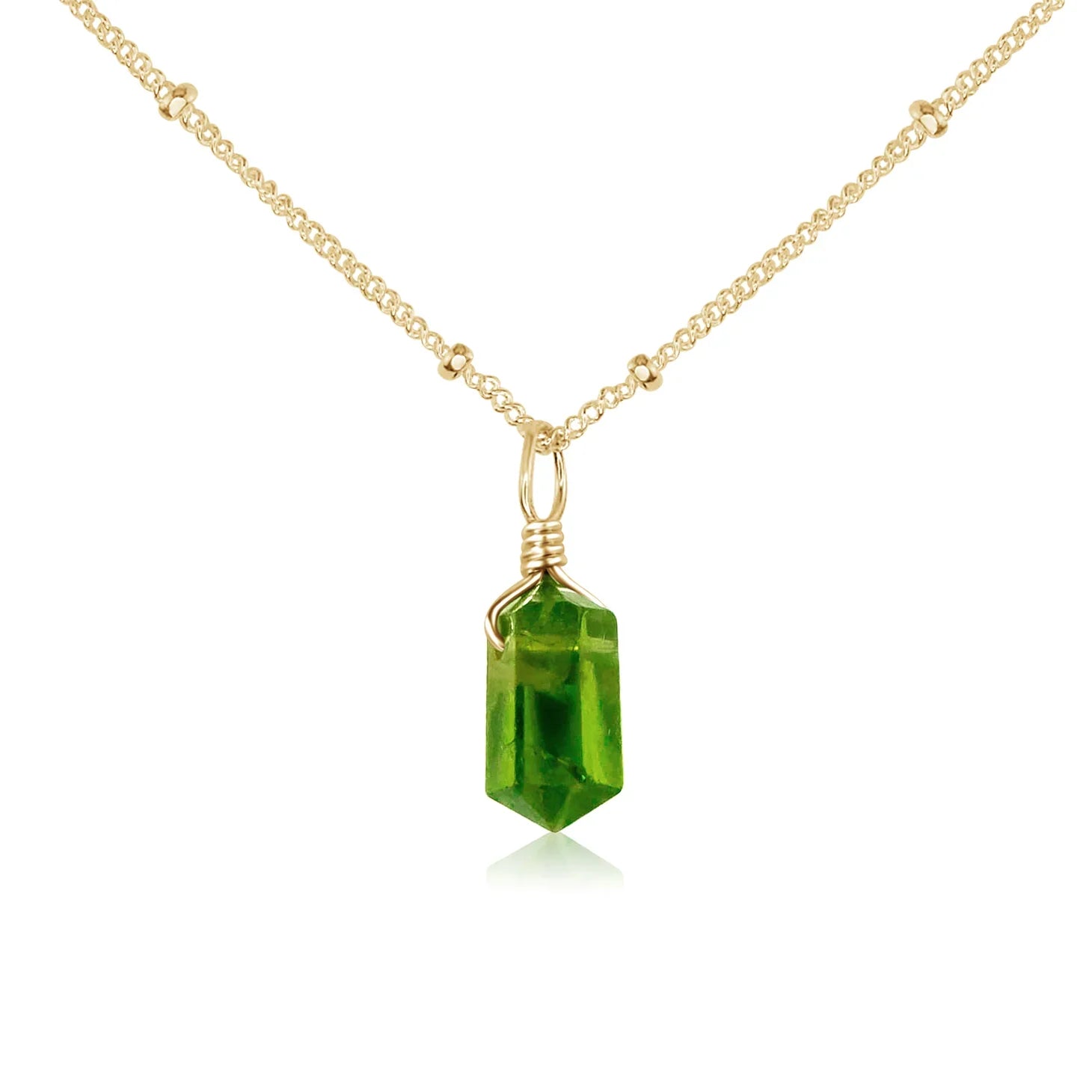 Peridot Mini Double Terminated Crystal Point Pendant Necklace