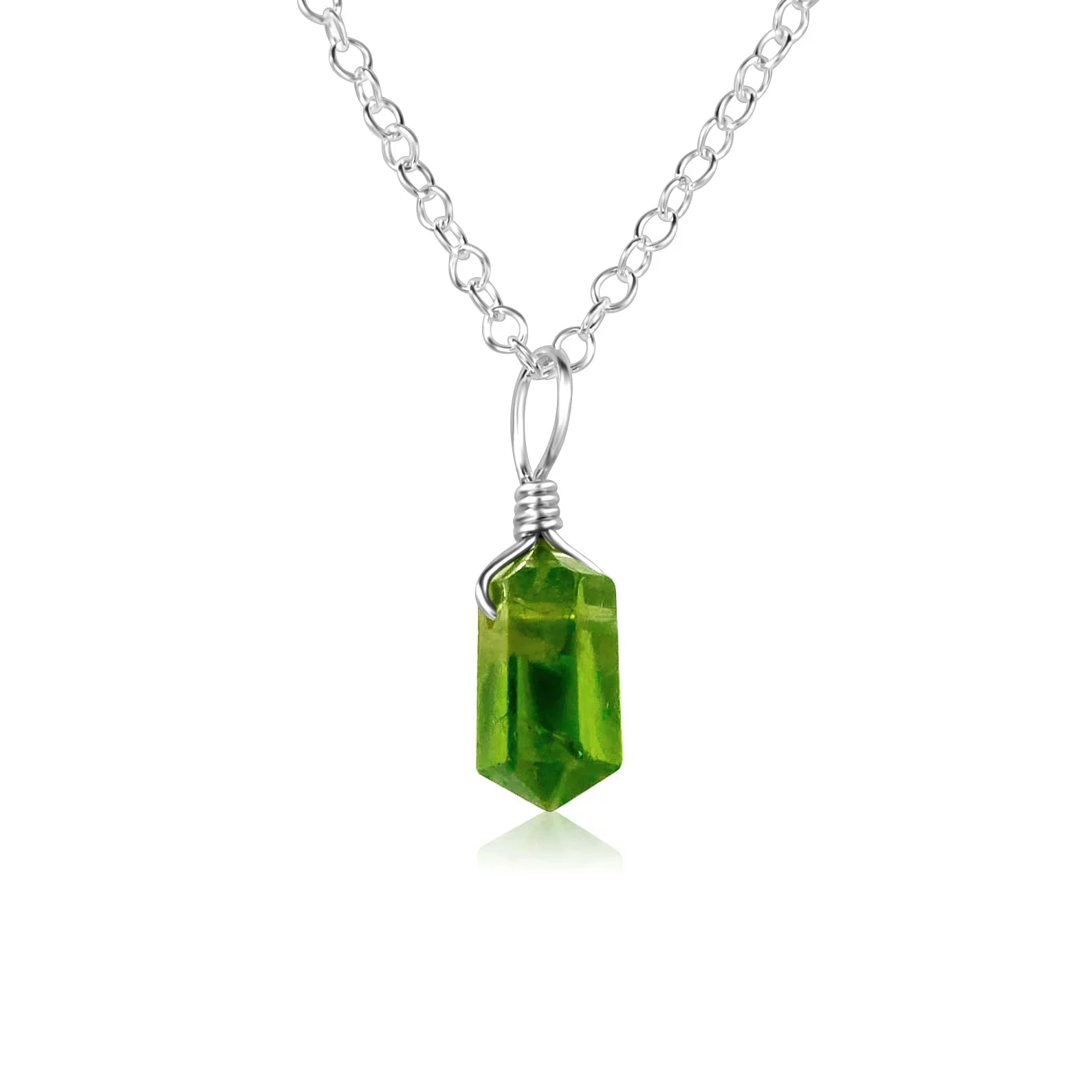 Peridot Mini Double Terminated Crystal Point Pendant Necklace