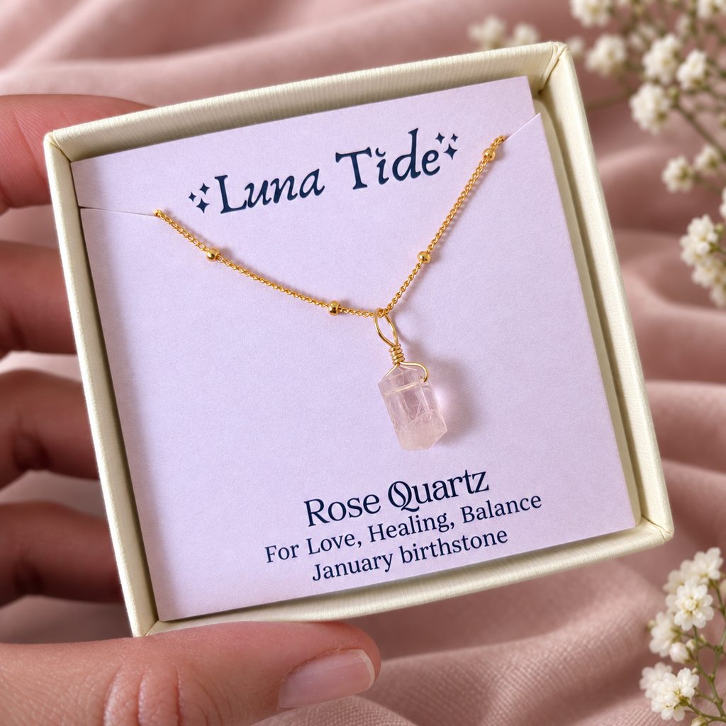 Rose Quartz Mini Double Terminated Crystal Point Pendant Necklace