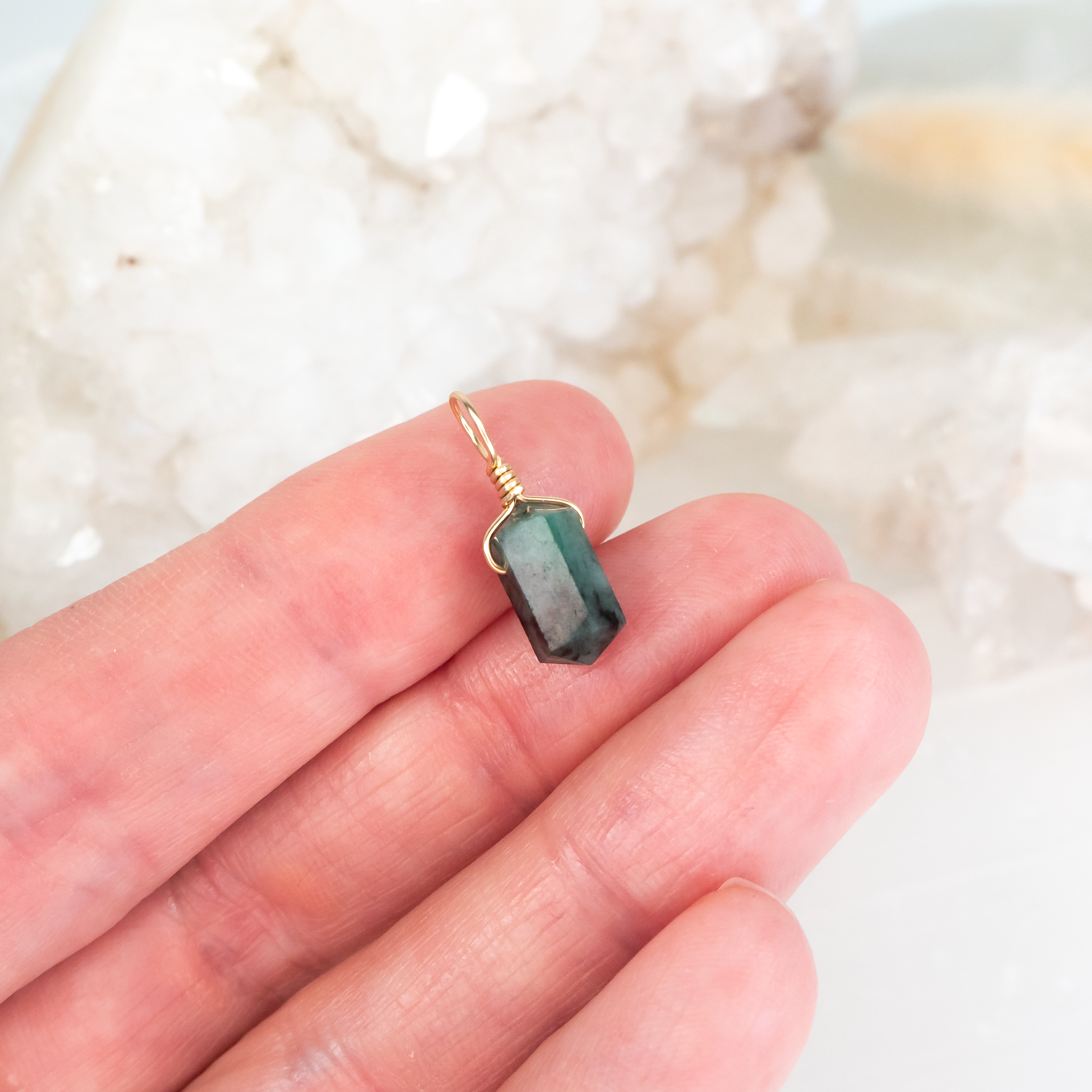 Emerald Mini Double Terminated Crystal Point Pendant
