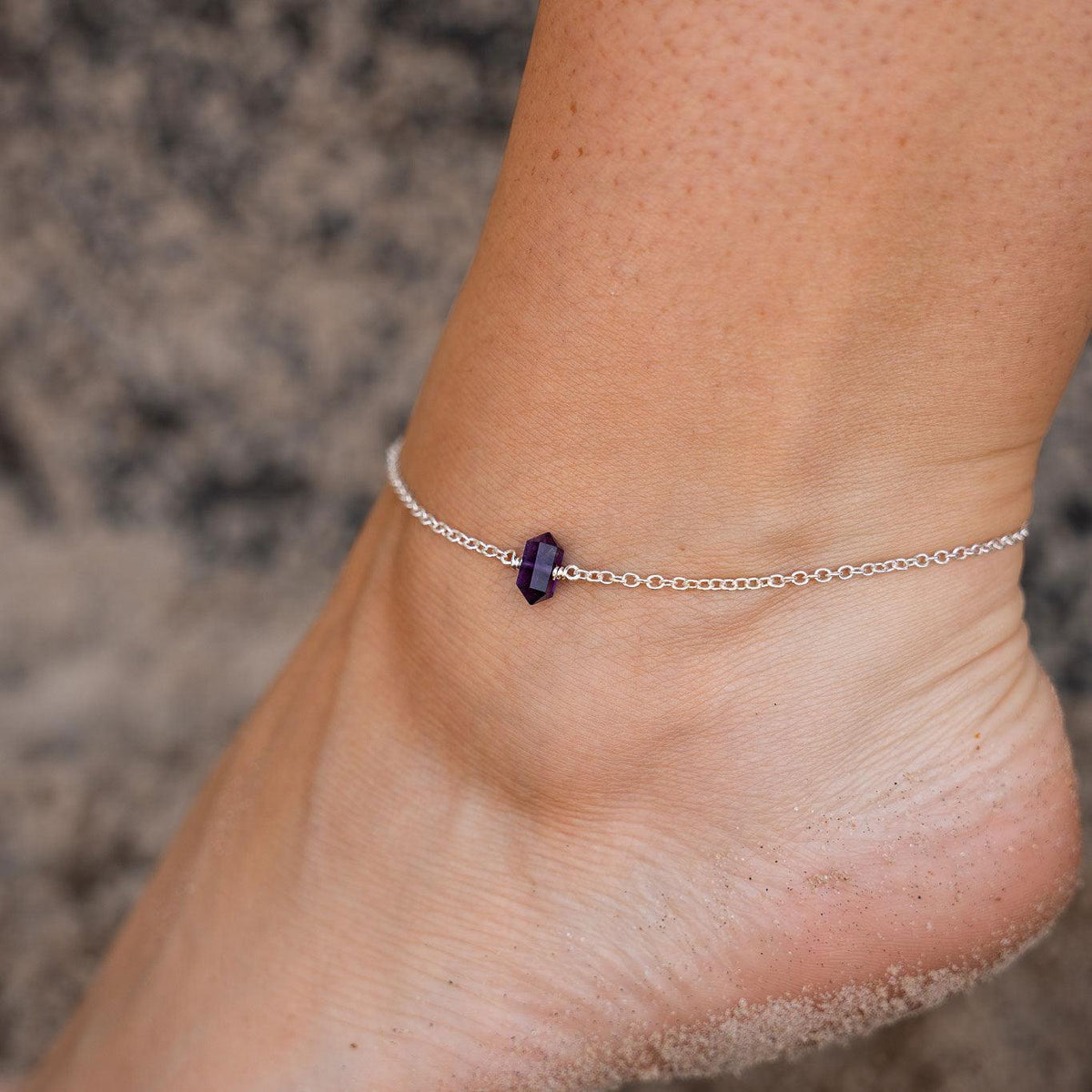 Amethyst Double Terminated Crystal Point Anklet