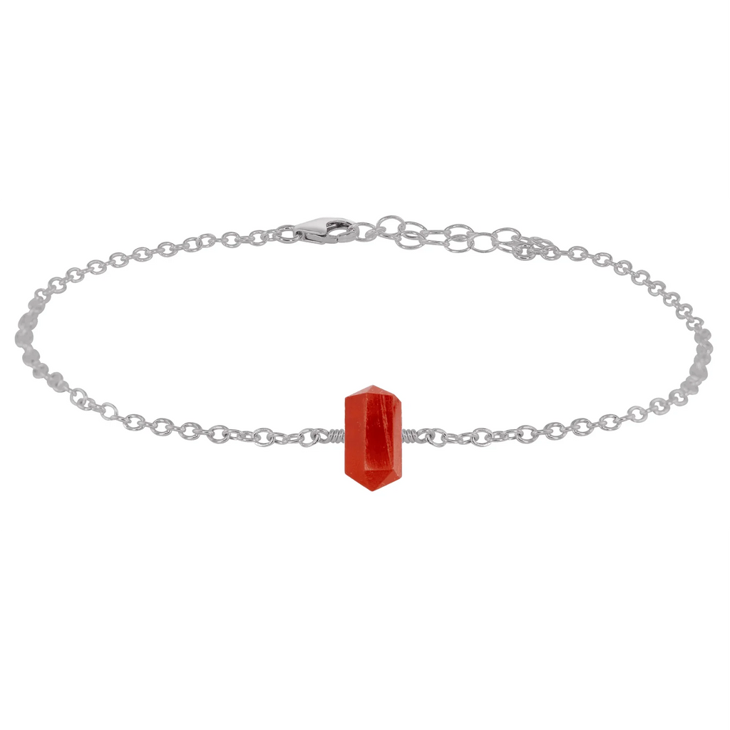 Carnelian Double Terminated Crystal Point Anklet - Carnelian Double Terminated Crystal Point Anklet - Stainless Steel - Luna Tide Handmade Crystal Jewellery