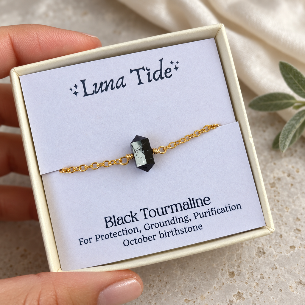 Black Tourmaline Double Terminated Mini Crystal Point Bracelet