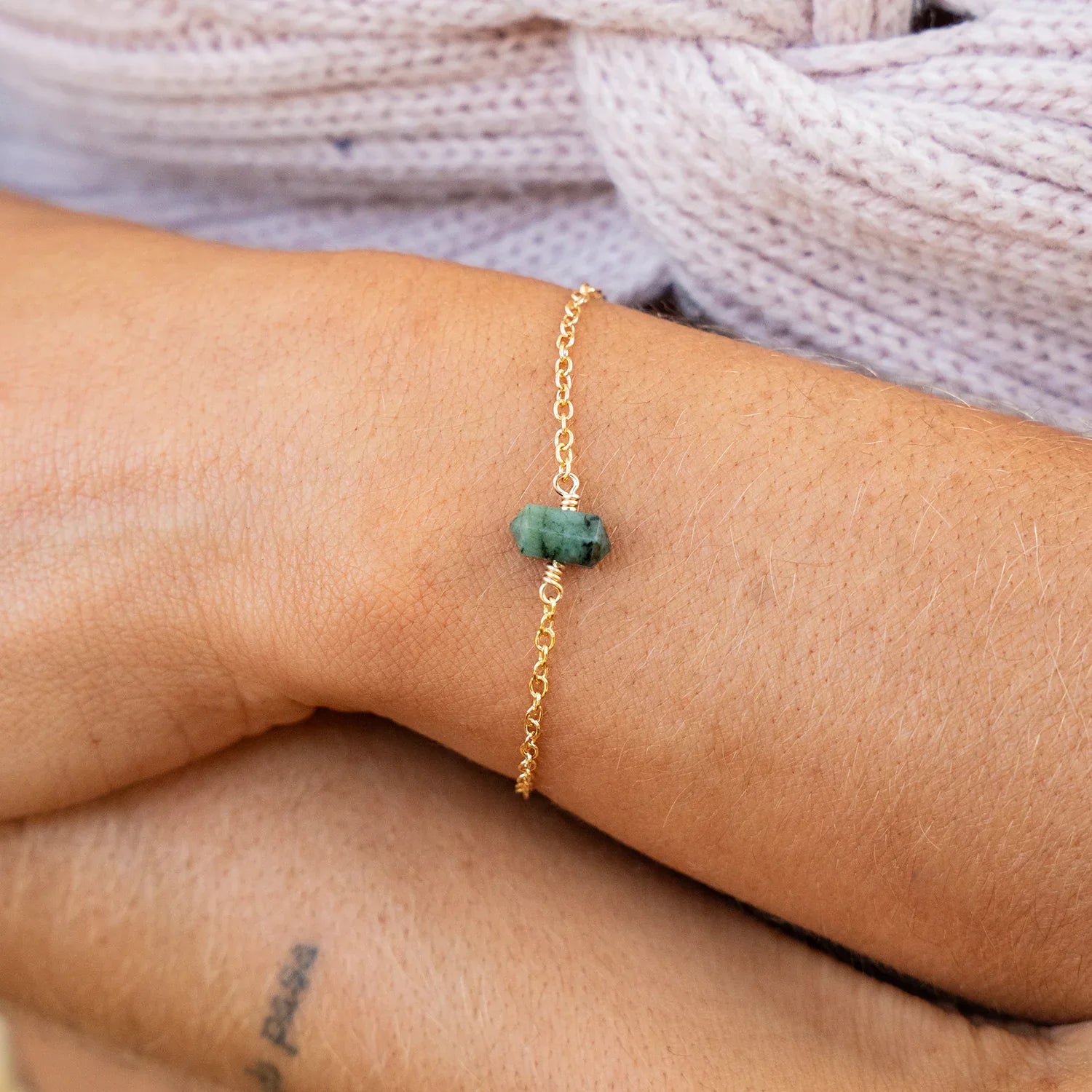 Emerald Double Terminated Mini Crystal Point Bracelet