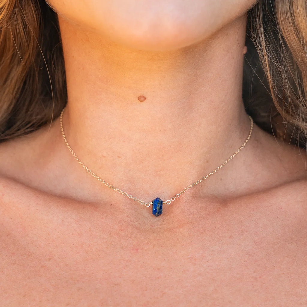 Double Terminated Lapis Lazuli Mini Crystal Point Choker Necklace