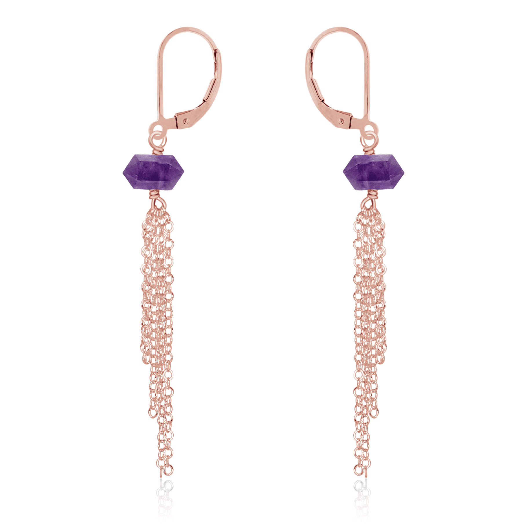 Amethyst Double Terminated Crystal Point Tassel Earrings - Amethyst Double Terminated Crystal Point Tassel Earrings - 14k Rose Gold Fill - Luna Tide Handmade Crystal Jewellery