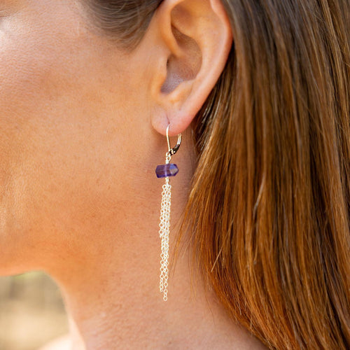Amethyst Double Terminated Crystal Point Tassel Earrings - Amethyst Double Terminated Crystal Point Tassel Earrings - Sterling Silver - Luna Tide Handmade Crystal Jewellery