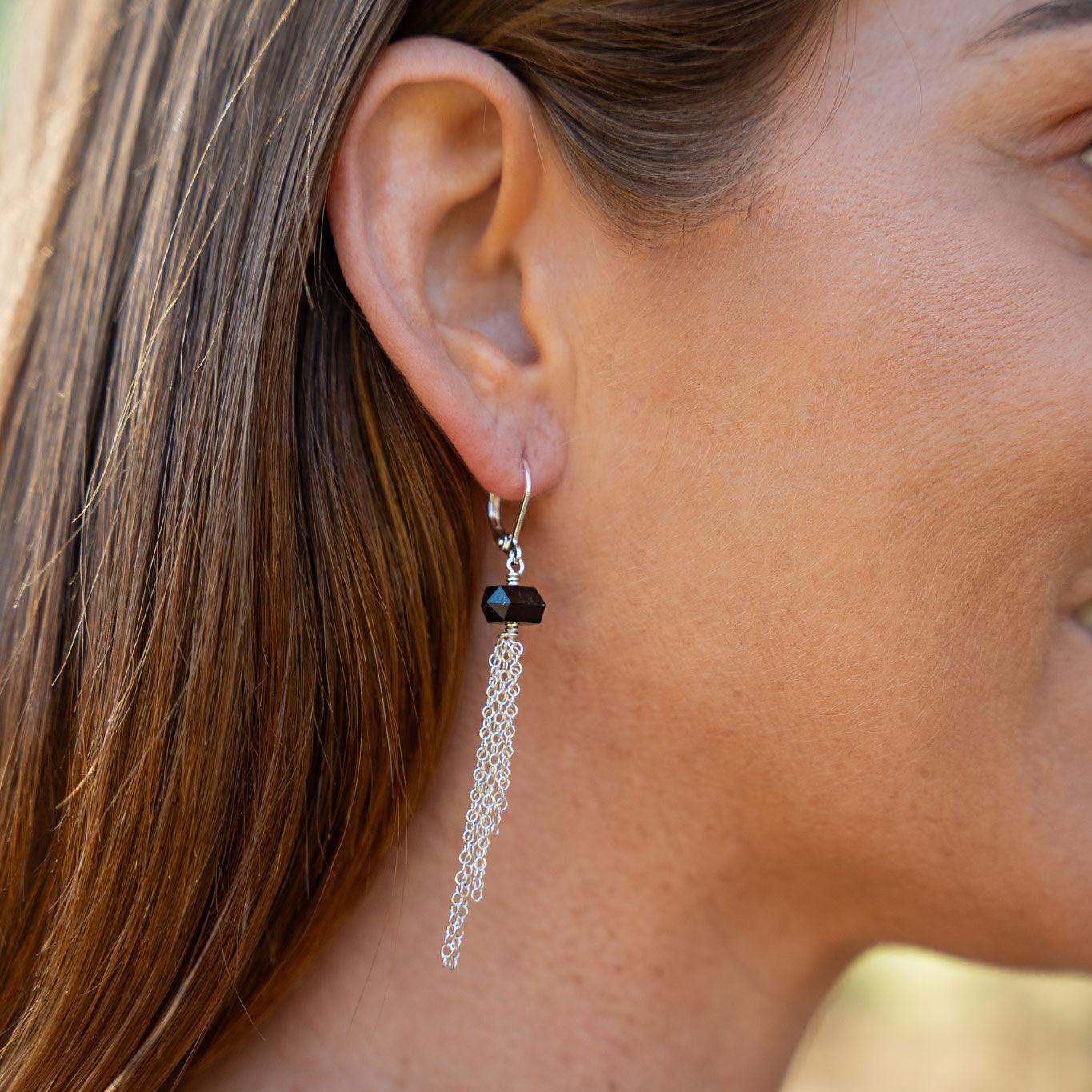 Custom Double Terminated Crystal Point Tassel Earrings - Custom Double Terminated Crystal Point Tassel Earrings - Sterling Silver / Black Tourmaline for October - Luna Tide Handmade Crystal Jewellery