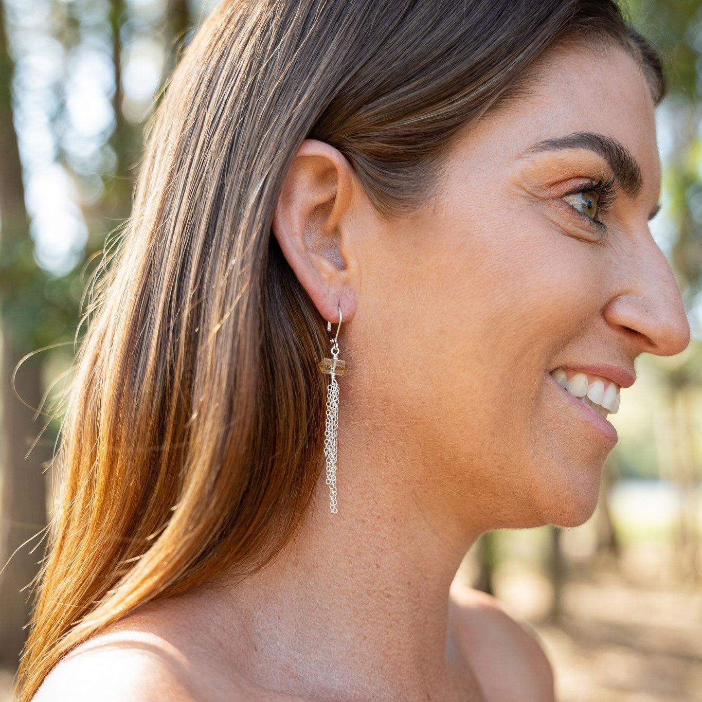 Citrine Double Terminated Crystal Point Tassel Earrings - Citrine Double Terminated Crystal Point Tassel Earrings - Sterling Silver - Luna Tide Handmade Crystal Jewellery