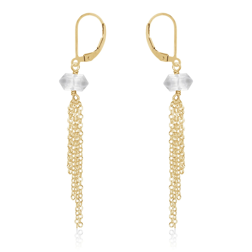 Crystal Quartz Double Terminated Crystal Point Tassel Earrings - Crystal Quartz Double Terminated Crystal Point Tassel Earrings - 14k Gold Fill - Luna Tide Handmade Crystal Jewellery