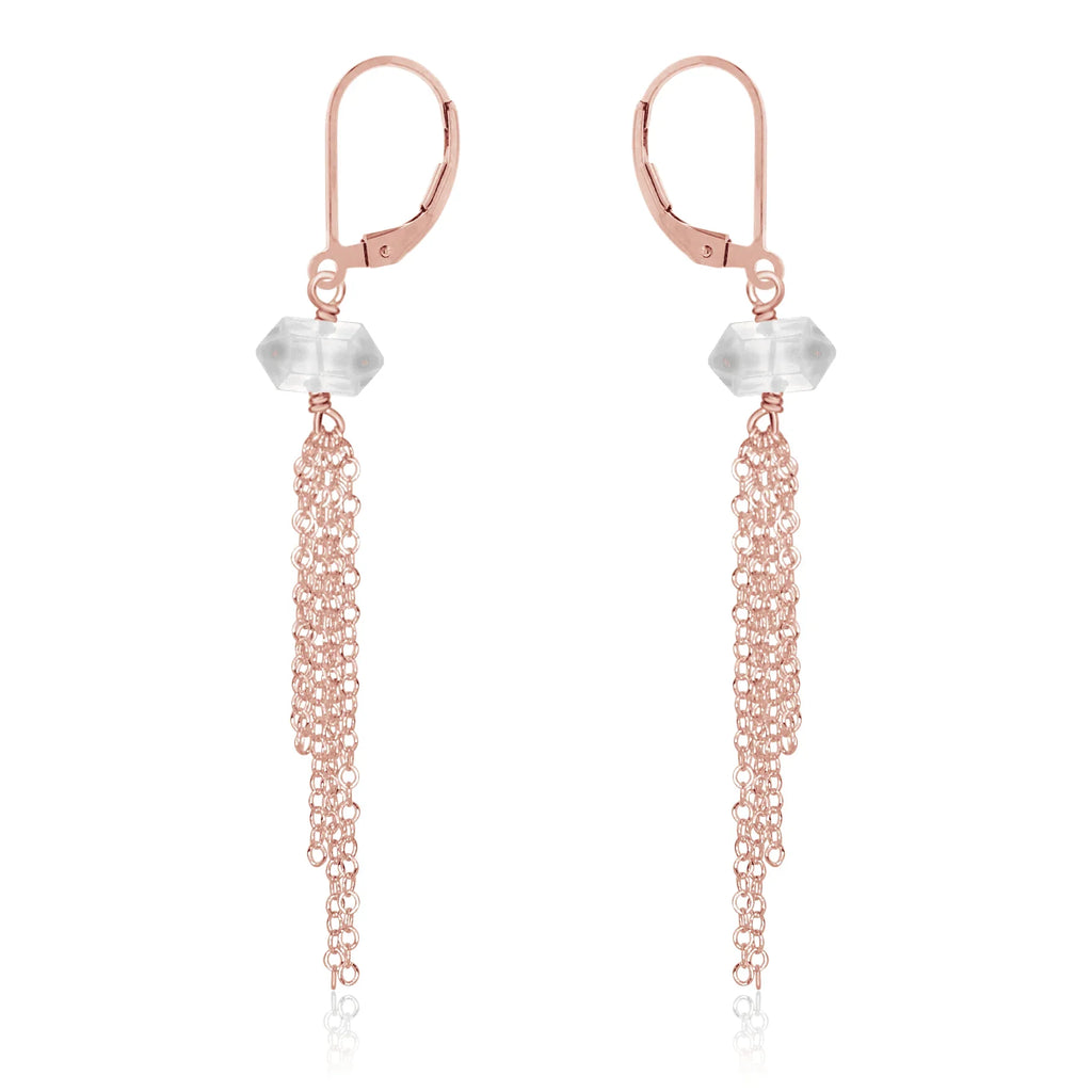 Crystal Quartz Double Terminated Crystal Point Tassel Earrings - Crystal Quartz Double Terminated Crystal Point Tassel Earrings - 14k Rose Gold Fill - Luna Tide Handmade Crystal Jewellery