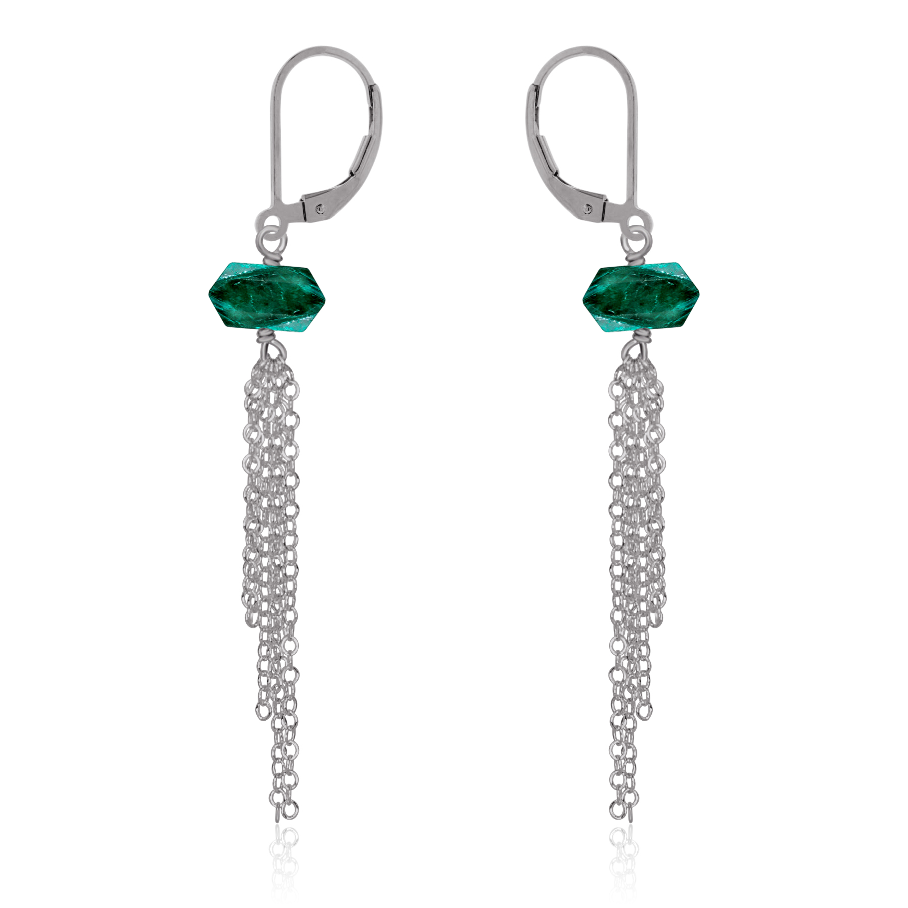 Emerald Double Terminated Crystal Point Tassel Earrings