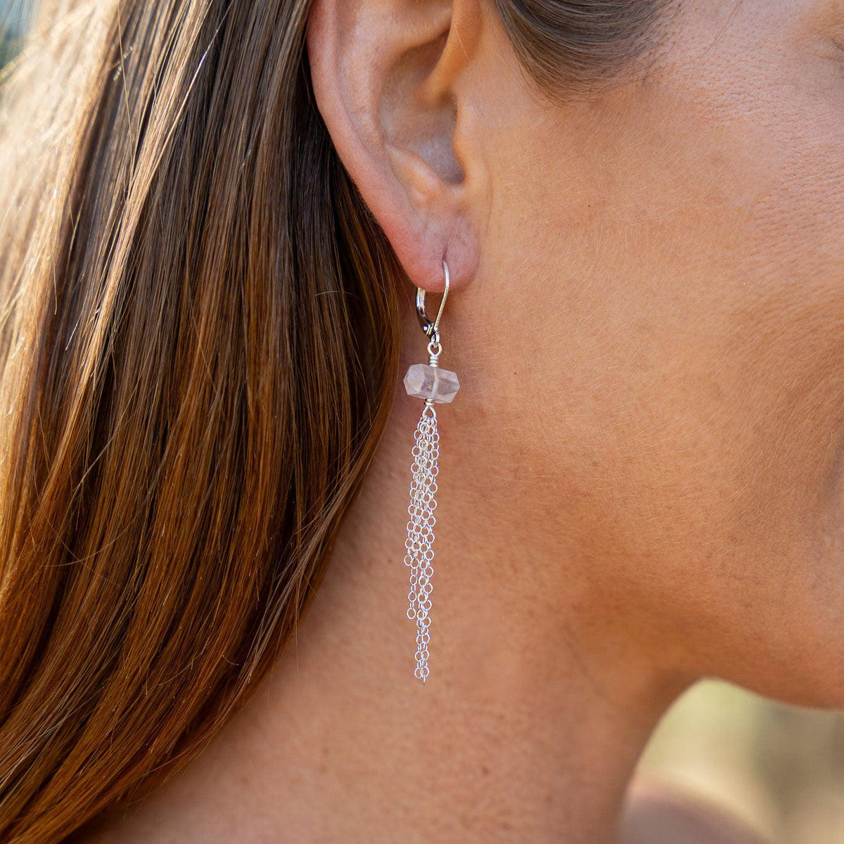 Rose Quartz Double Terminated Crystal Point Tassel Earrings