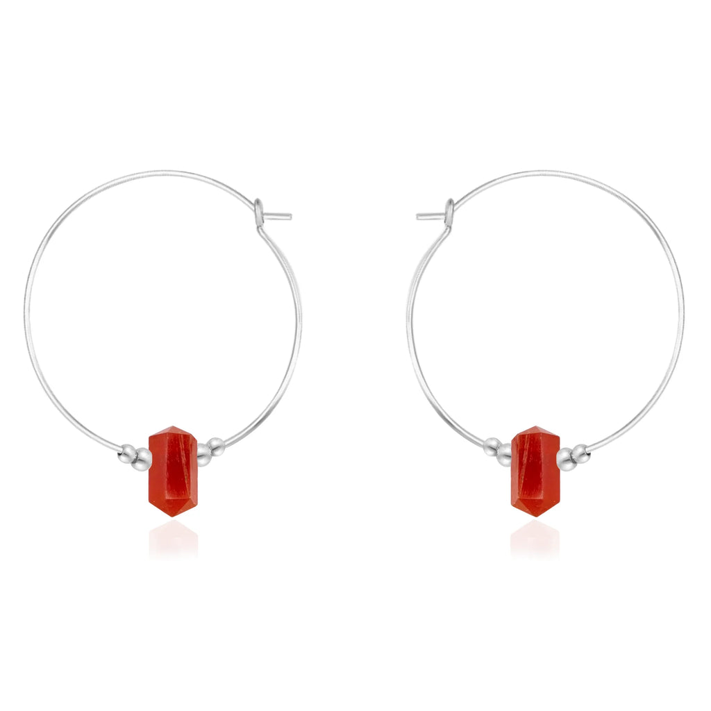 Large Hoop Carnelian Double Terminated Crystal Point Earrings