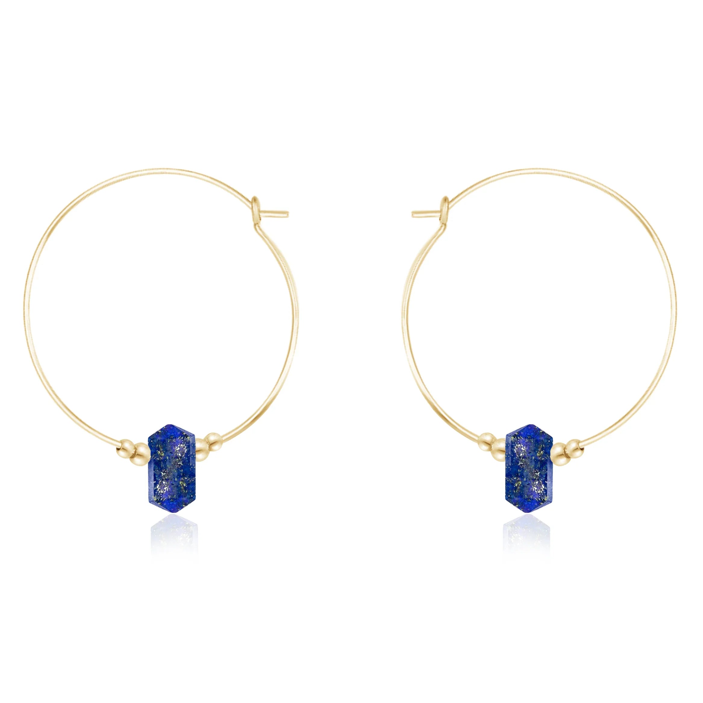 Large Hoop Lapis Lazuli Double Terminated Crystal Point Earrings