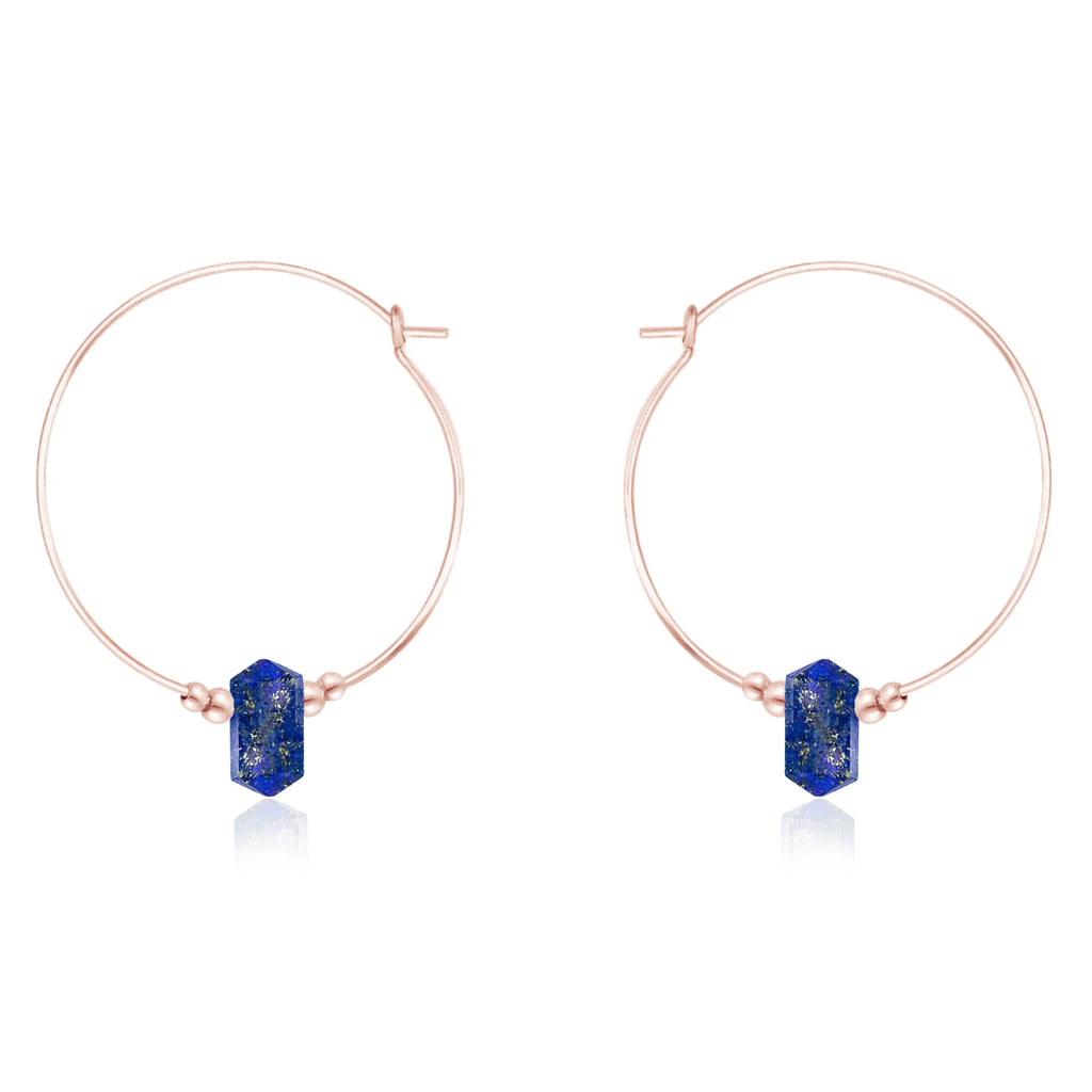 Large Hoop Lapis Lazuli Double Terminated Crystal Point Earrings