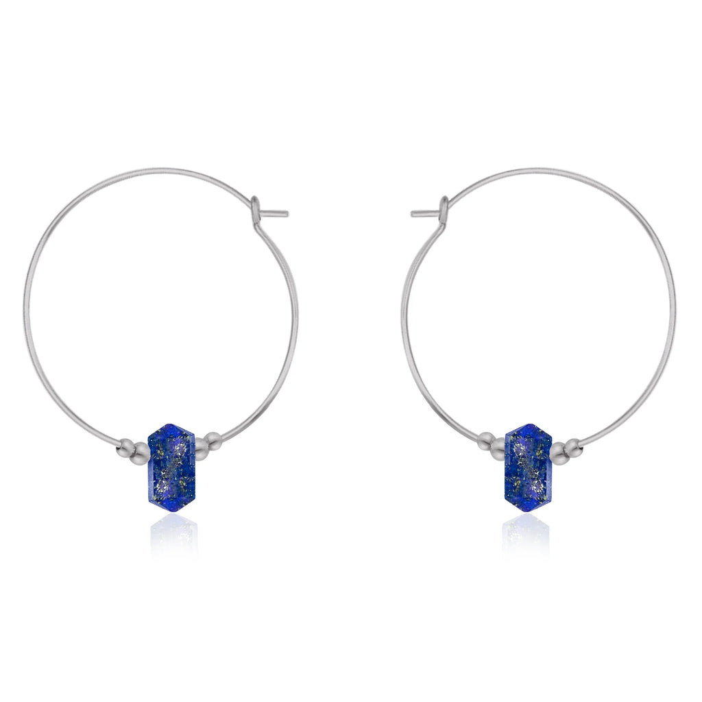 Large Hoop Lapis Lazuli Double Terminated Crystal Point Earrings
