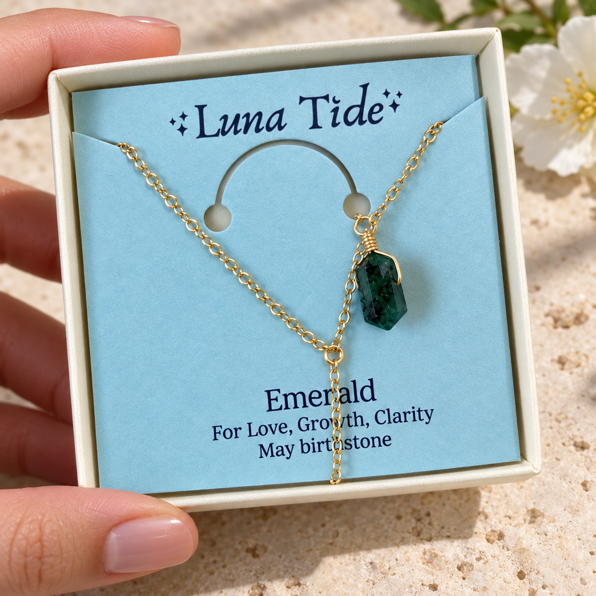 Emerald Double Terminated Mini Crystal Point Lariat Necklace