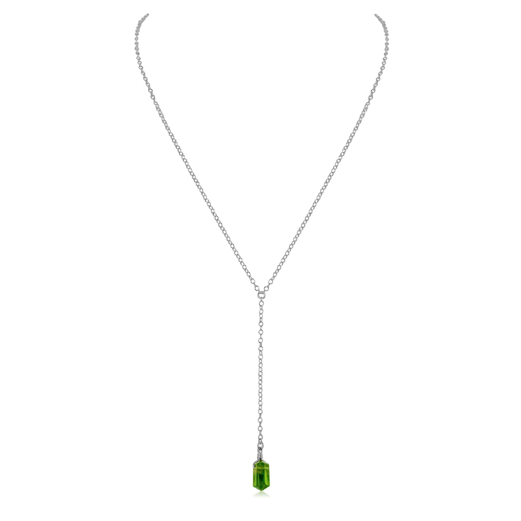 Peridot Double Terminated Mini Crystal Point Lariat Necklace - Peridot Double Terminated Mini Crystal Point Lariat Necklace - Stainless Steel - Luna Tide Handmade Crystal Jewellery