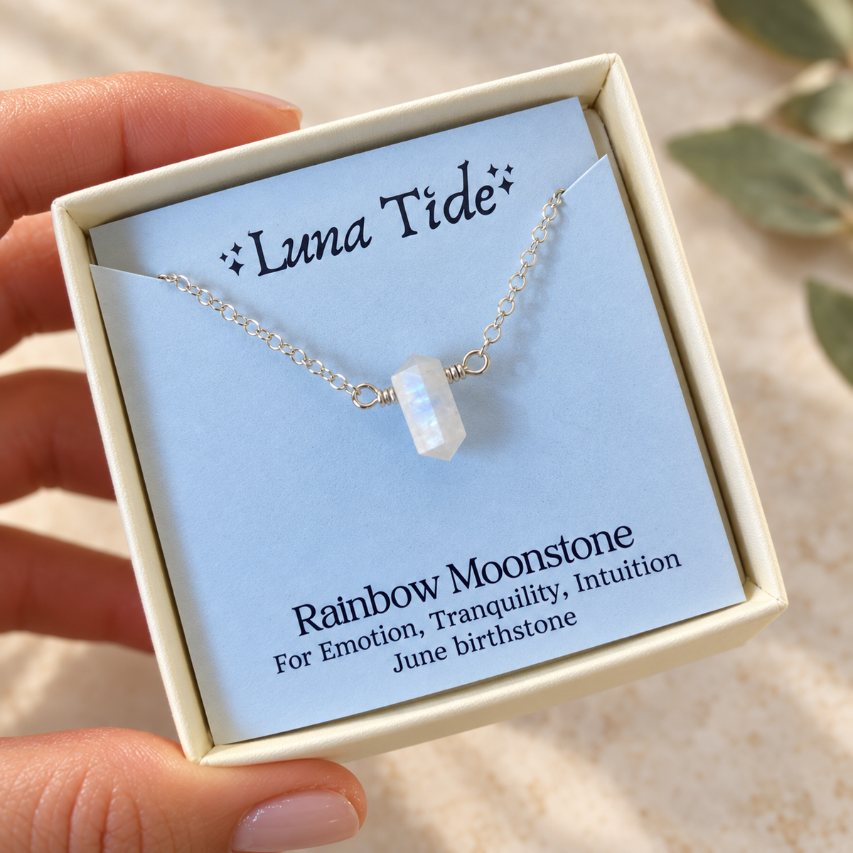 Double Terminated Rainbow Moonstone Mini Crystal Point Necklace