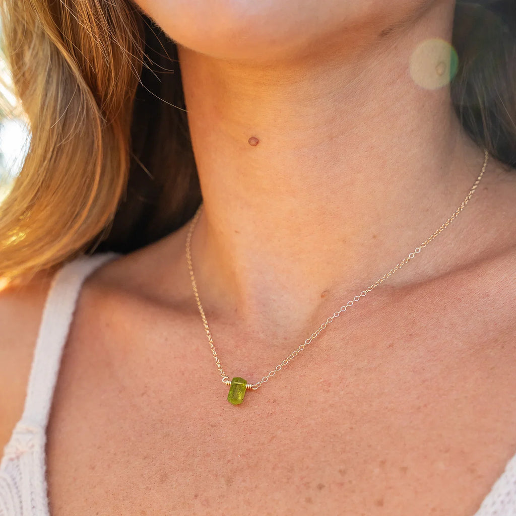 Double Terminated Peridot Mini Crystal Point Necklace