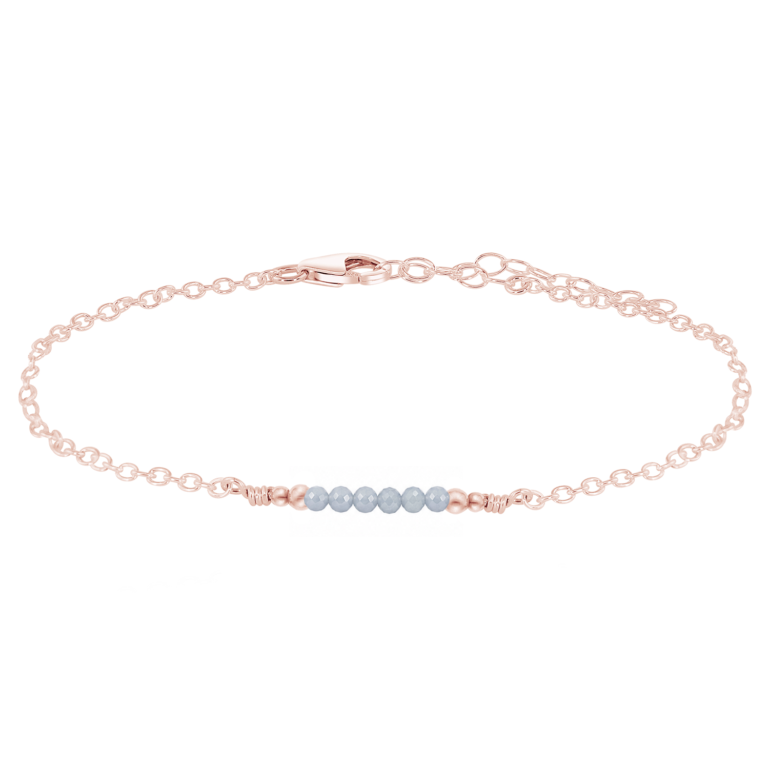 Sparkling Angelite Gemstone Faceted Bead Bar Anklet