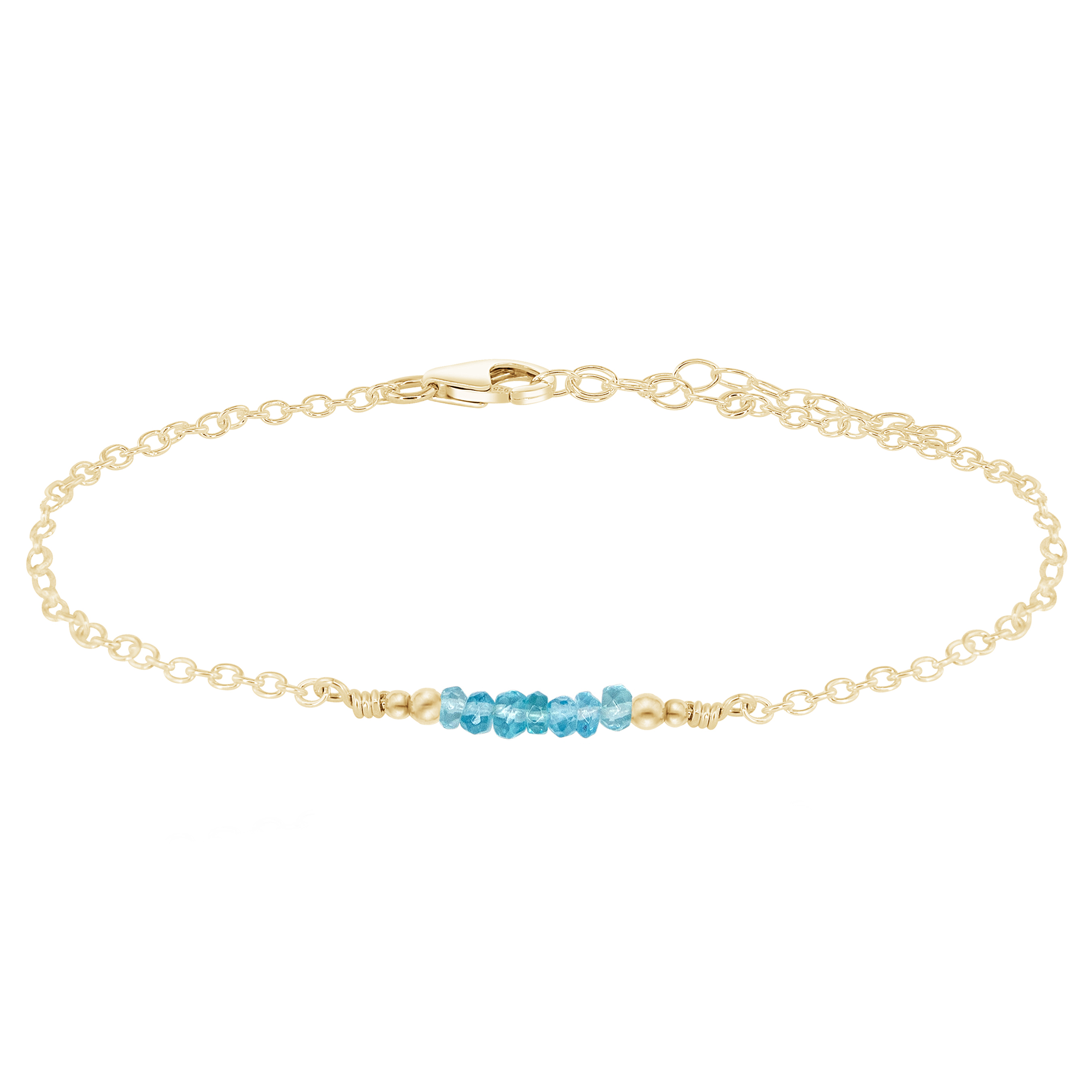 Sparkling Apatite Gemstone Faceted Bead Bar Anklet