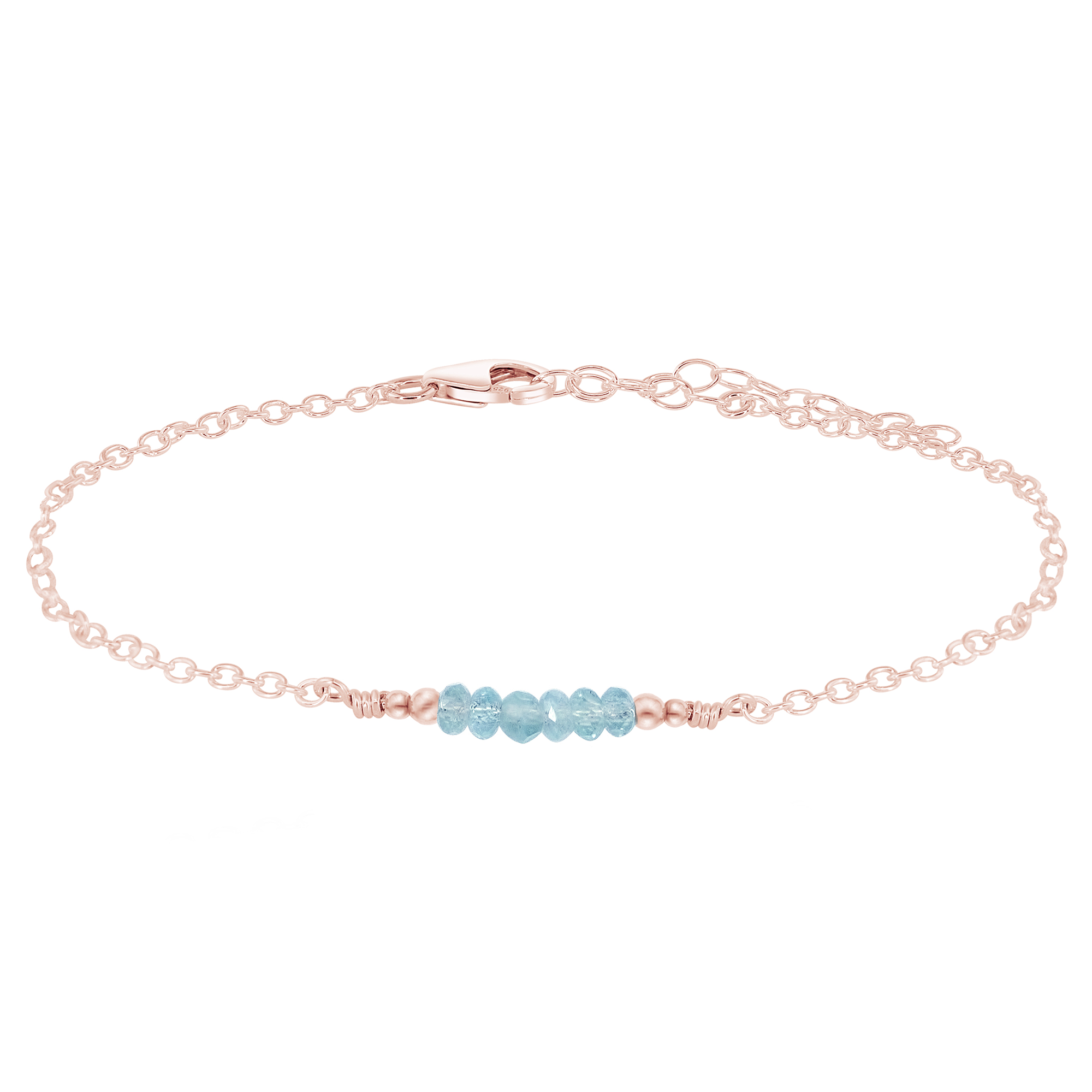 Sparkling Aquamarine Gemstone Faceted Bead Bar Anklet