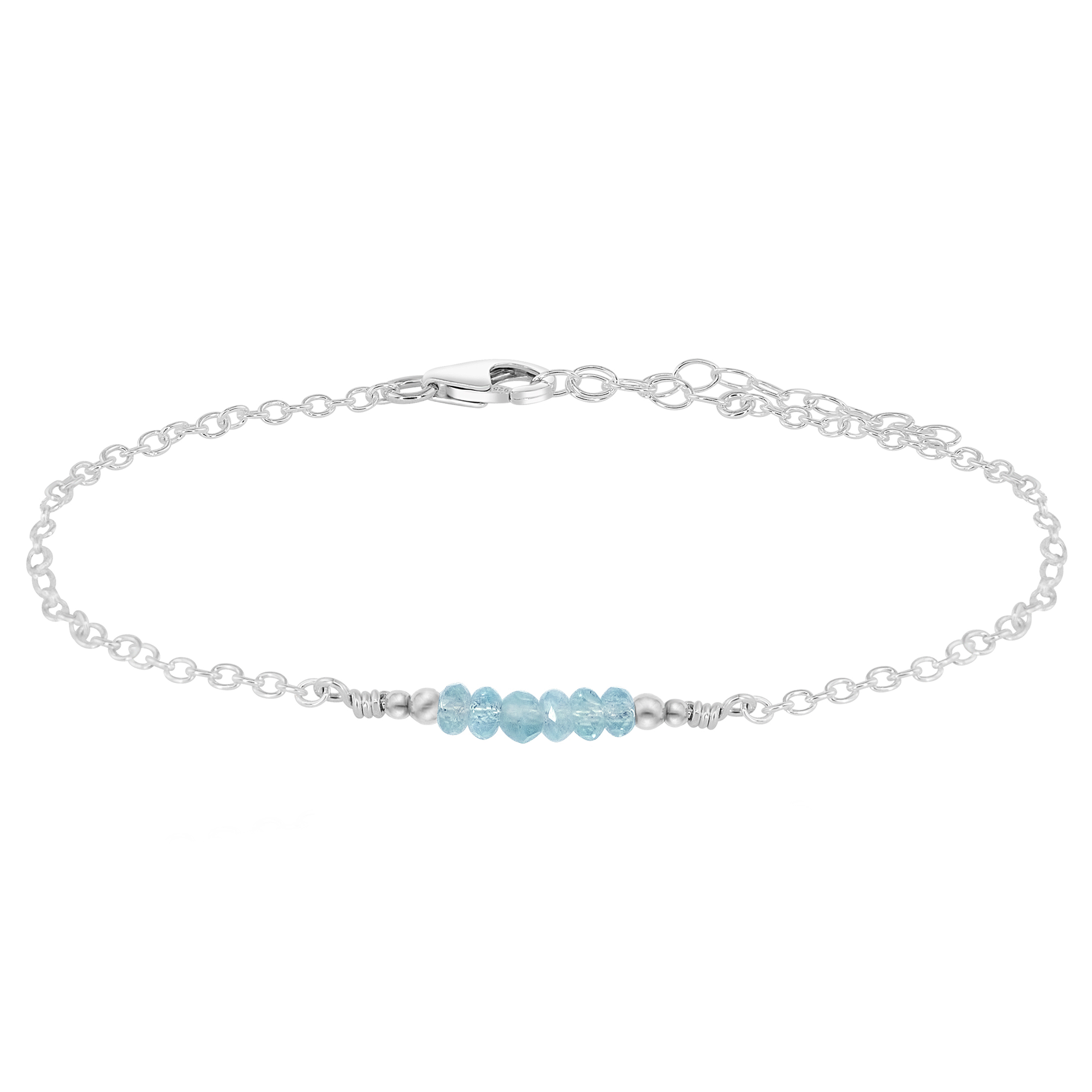 Sparkling Aquamarine Gemstone Faceted Bead Bar Anklet