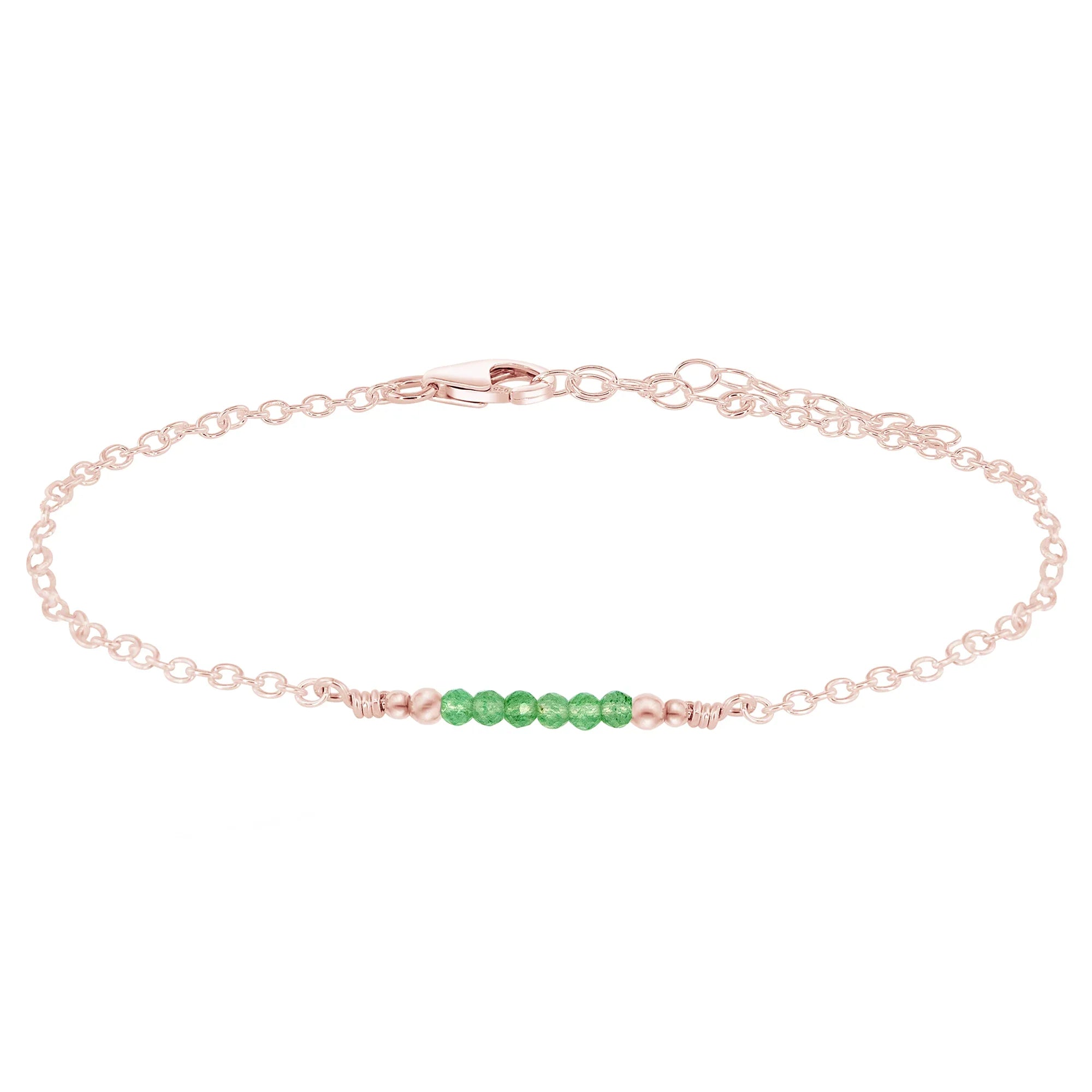 Sparkling Aventurine Gemstone Faceted Bead Bar Anklet - Sparkling Aventurine Gemstone Faceted Bead Bar Anklet - 14k Rose Gold Fill - Luna Tide Handmade Crystal Jewellery