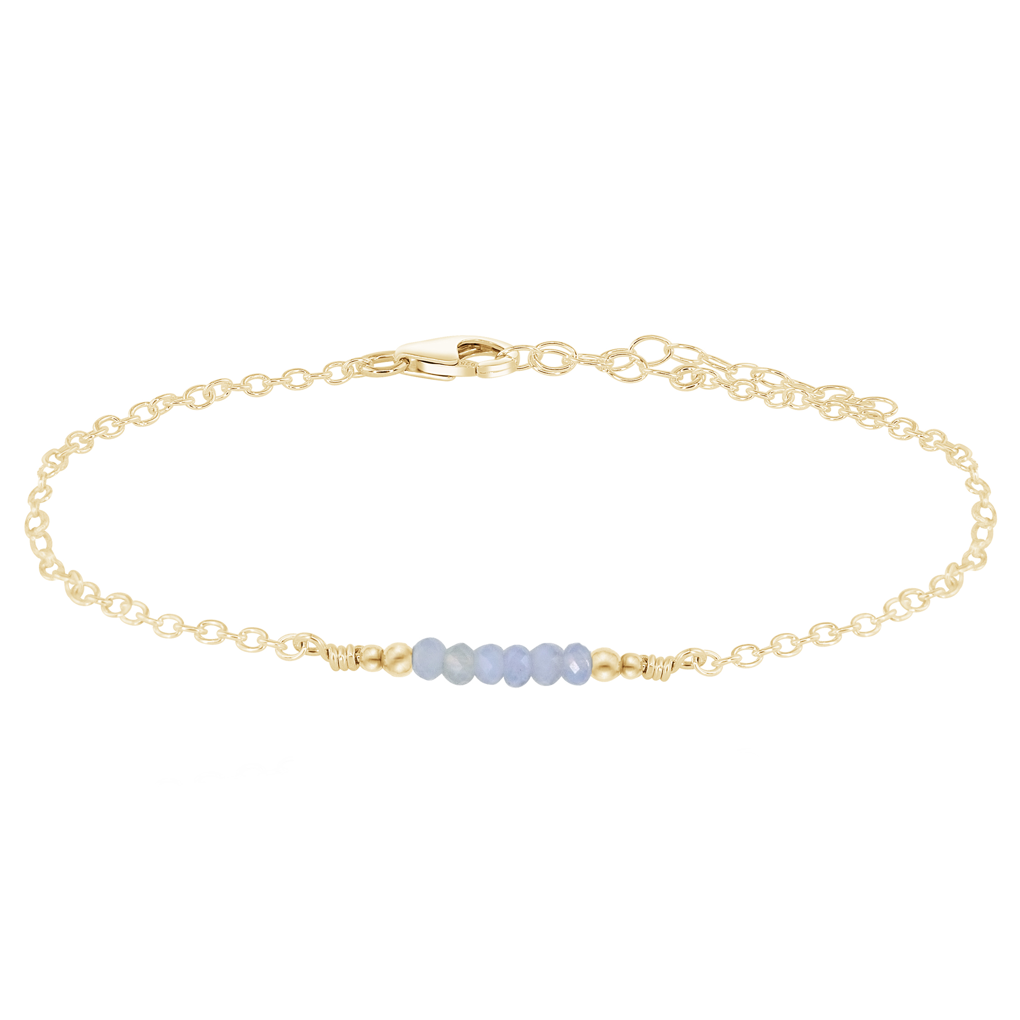 Sparkling Blue Lace Agate Gemstone Faceted Bead Bar Anklet