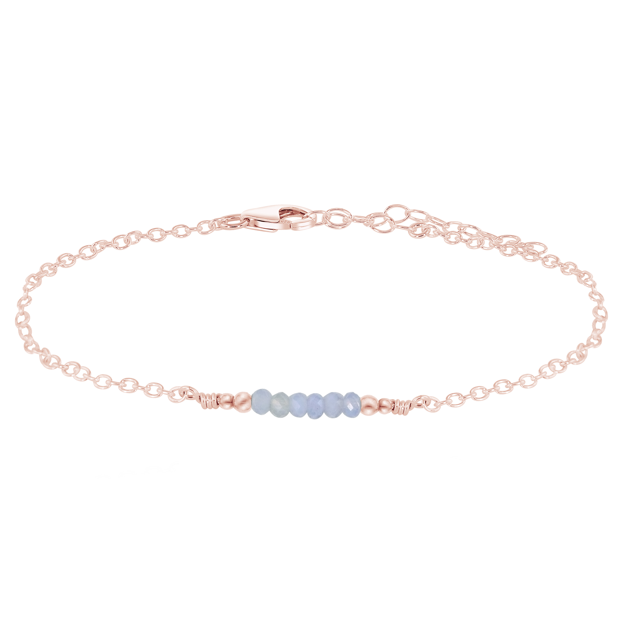 Sparkling Blue Lace Agate Gemstone Faceted Bead Bar Anklet