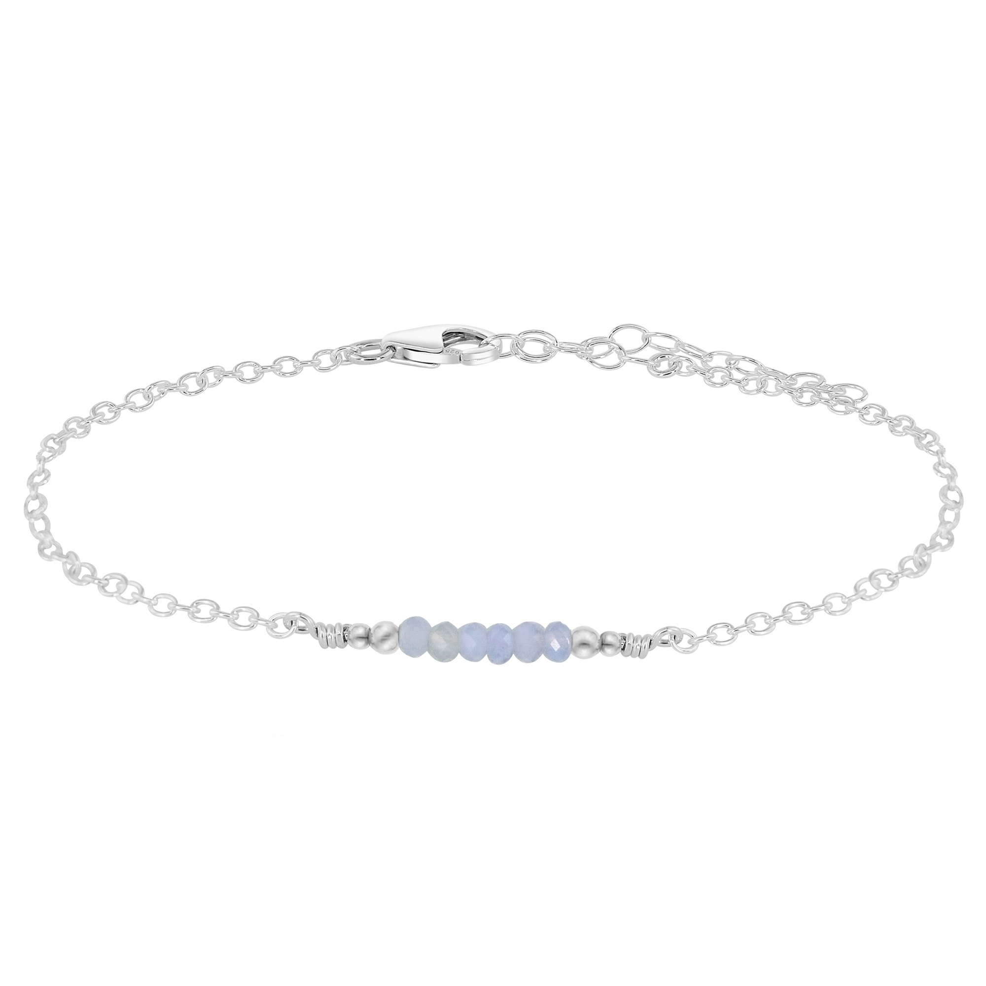 Sparkling Blue Lace Agate Gemstone Faceted Bead Bar Anklet