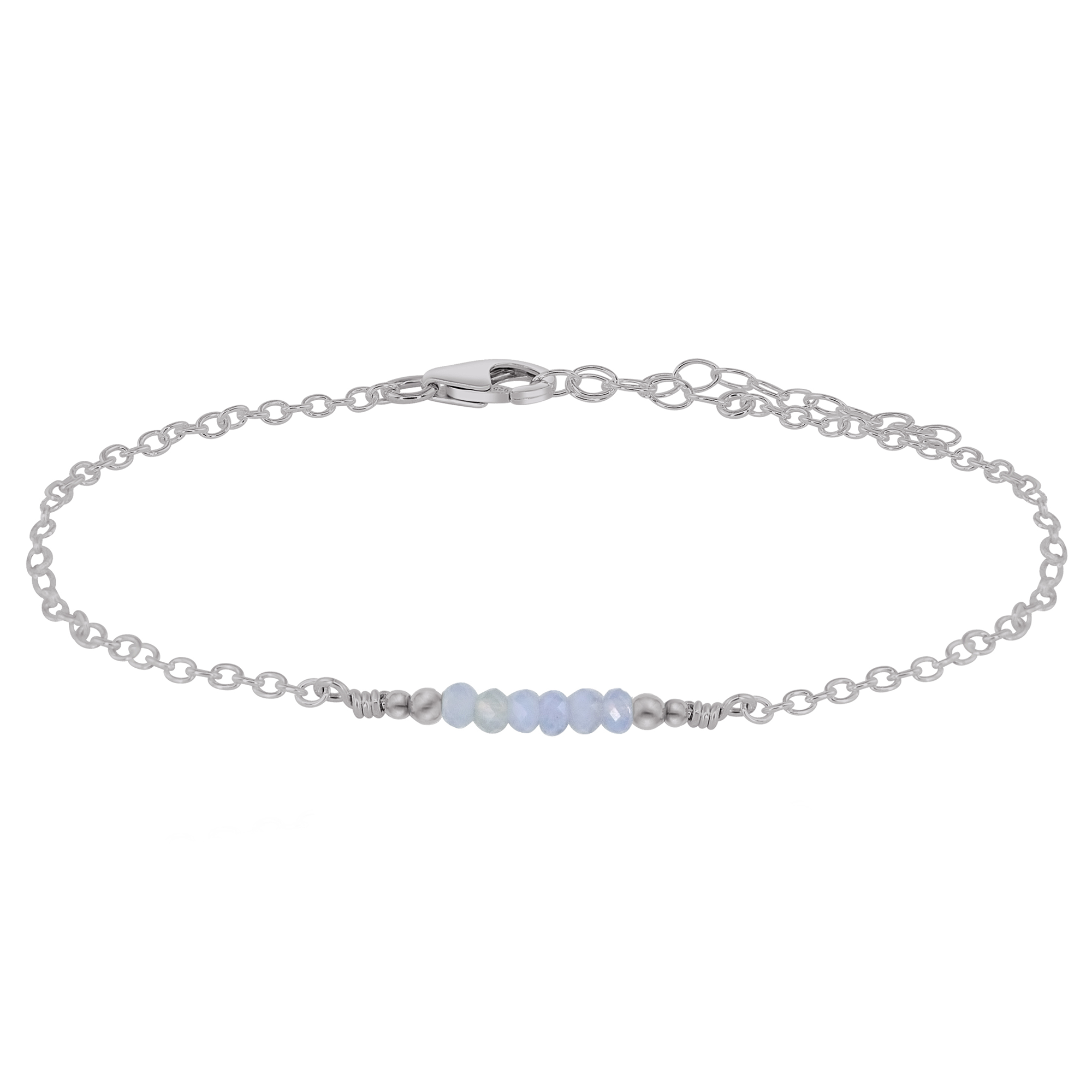 Sparkling Blue Lace Agate Gemstone Faceted Bead Bar Anklet